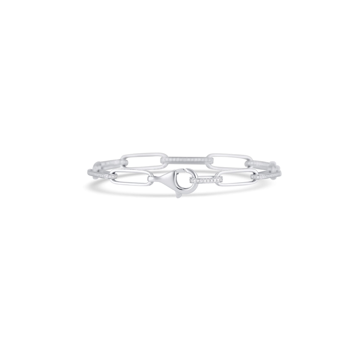 14k White Gold Diamond Pavé Paperclip Link Alternating Bracelet