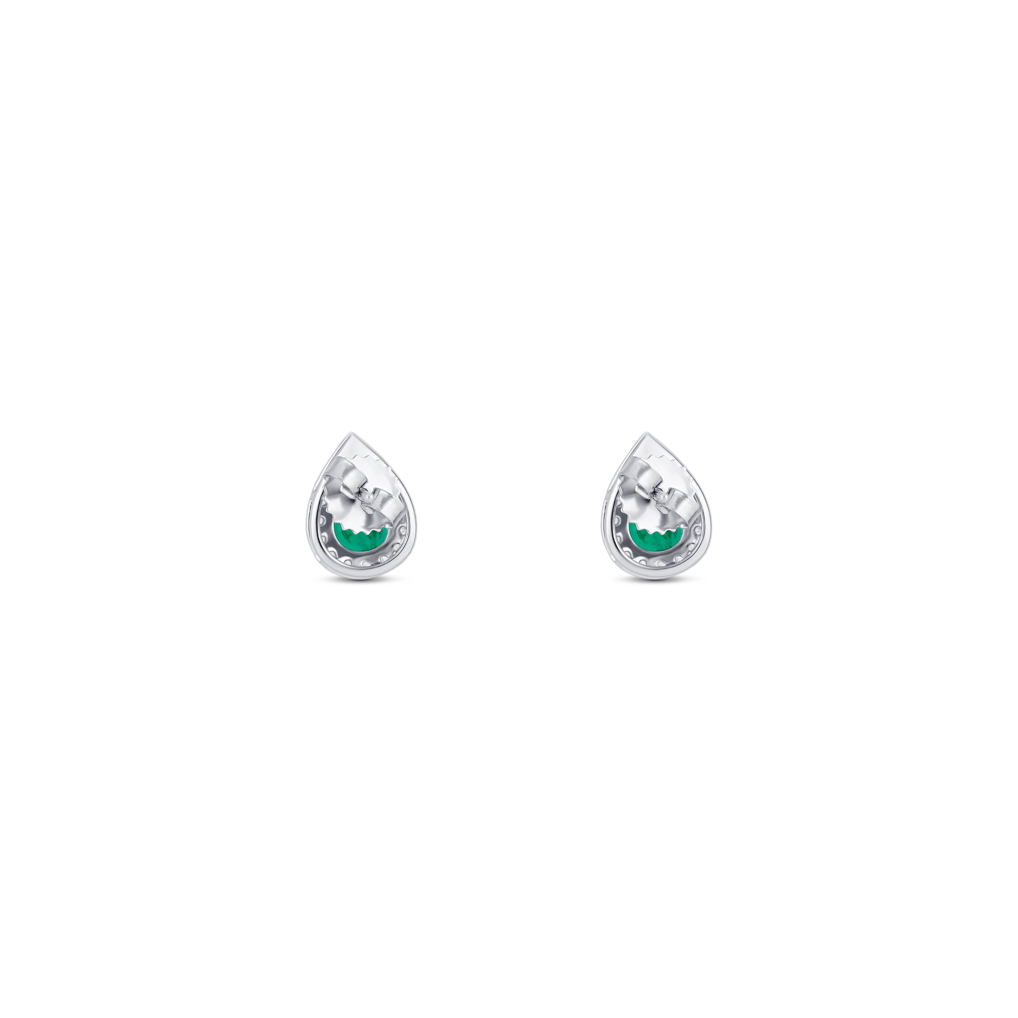 14K White Gold Emerald And Diamond Post Earrings