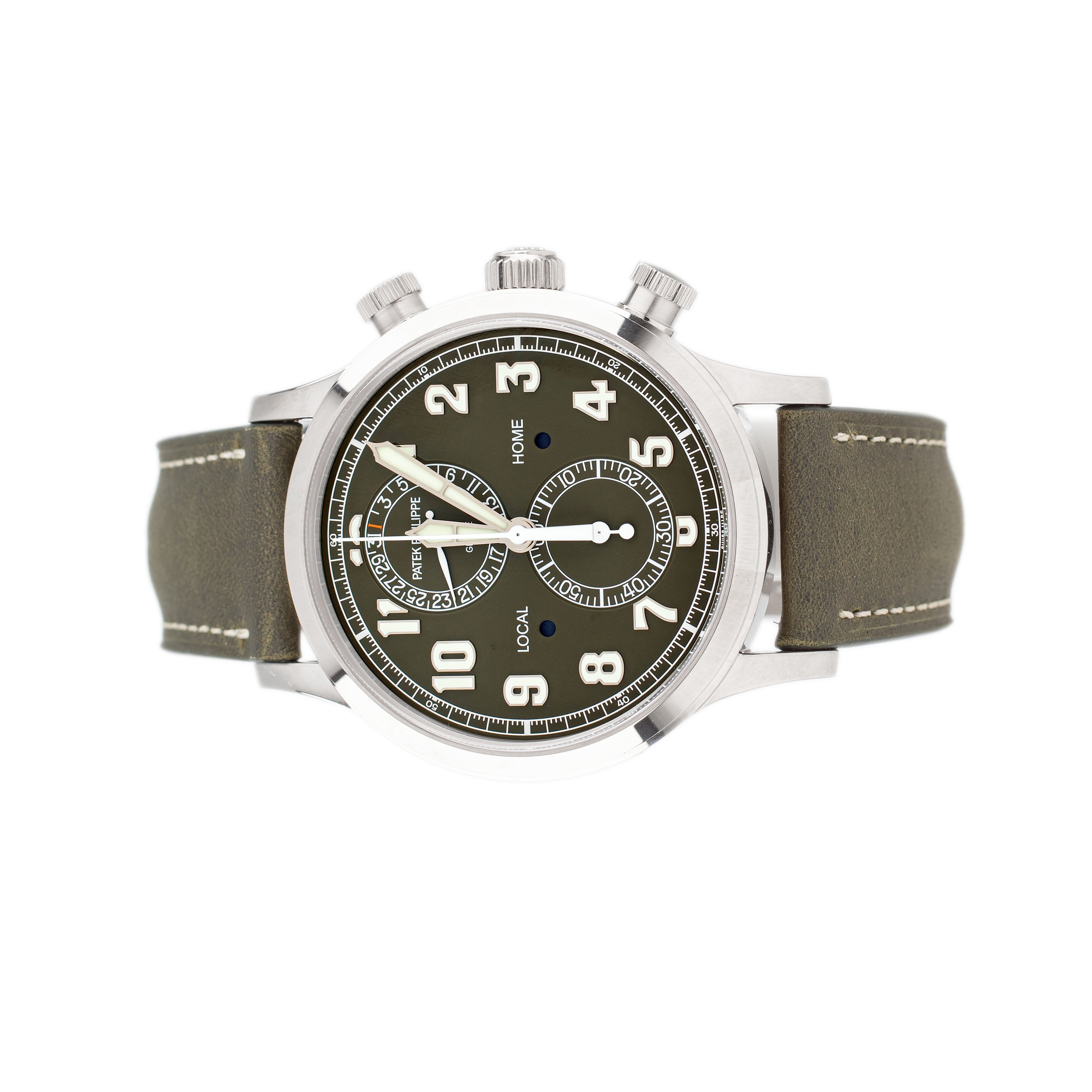 Patek Philippe Complications Calatrava Pilot Travel Time White Gold Green Dial 42mm 5924G-010
