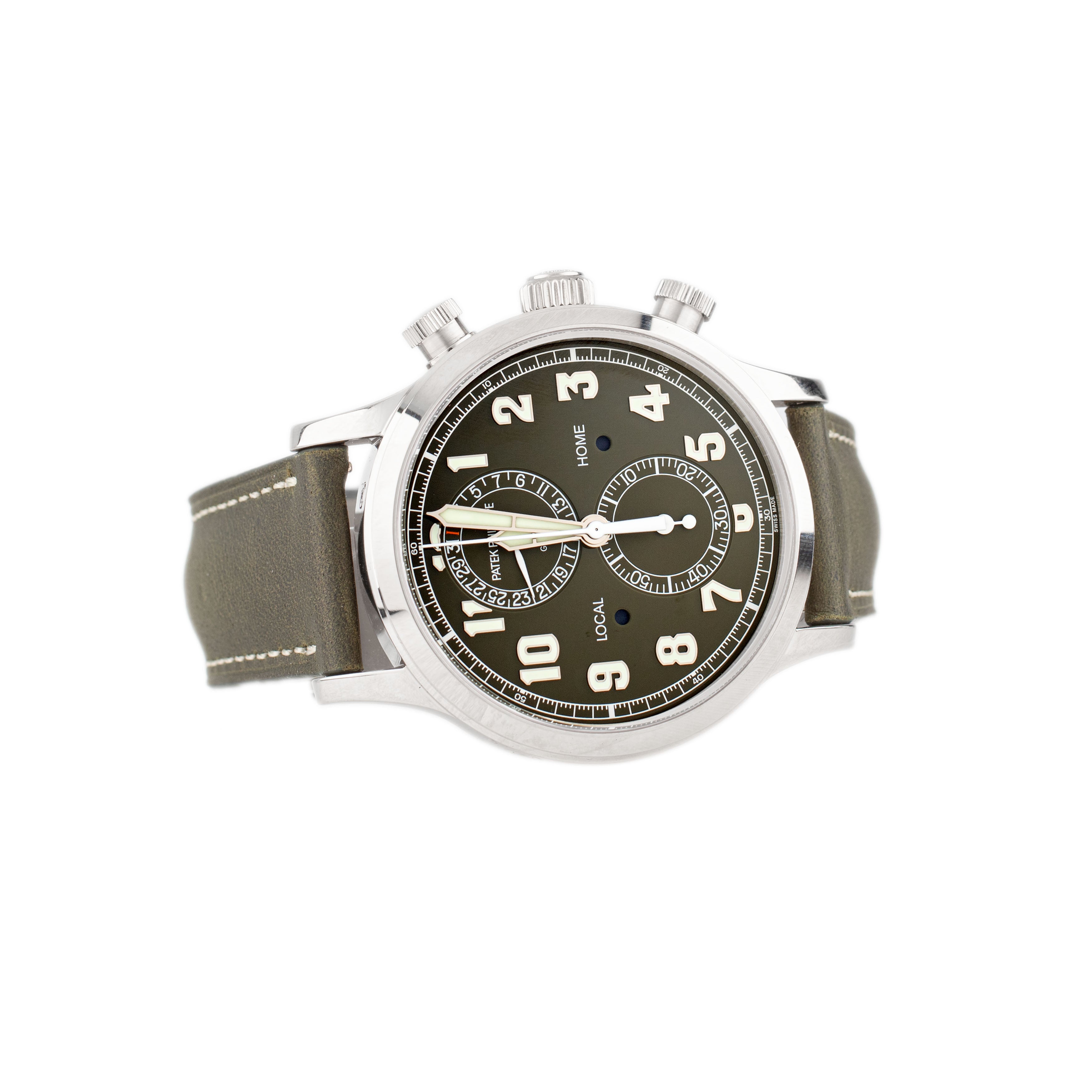 Patek Philippe Complications Calatrava Pilot Travel Time White Gold Green Dial 42mm 5924G-010