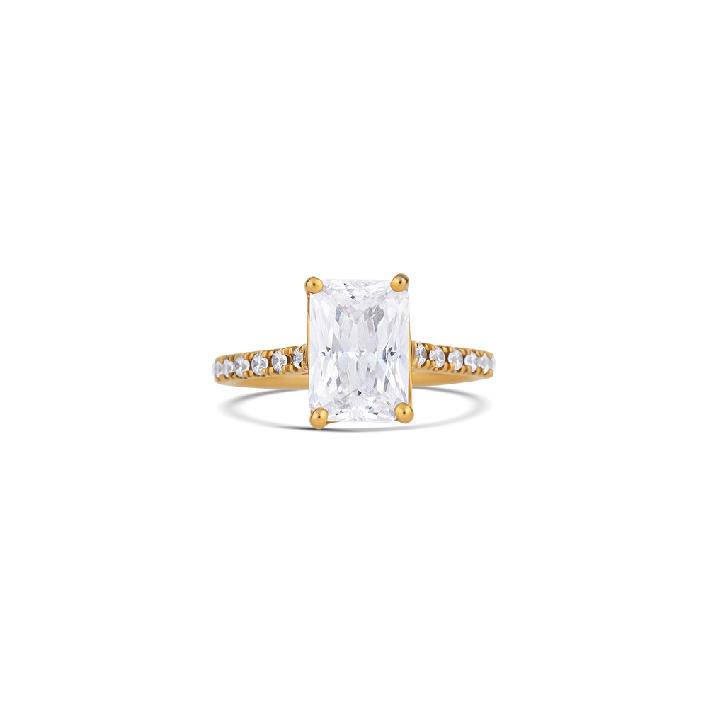 14K Yellow Gold Four Prong Round Diamond Pavé Side Engagement Ring Setting