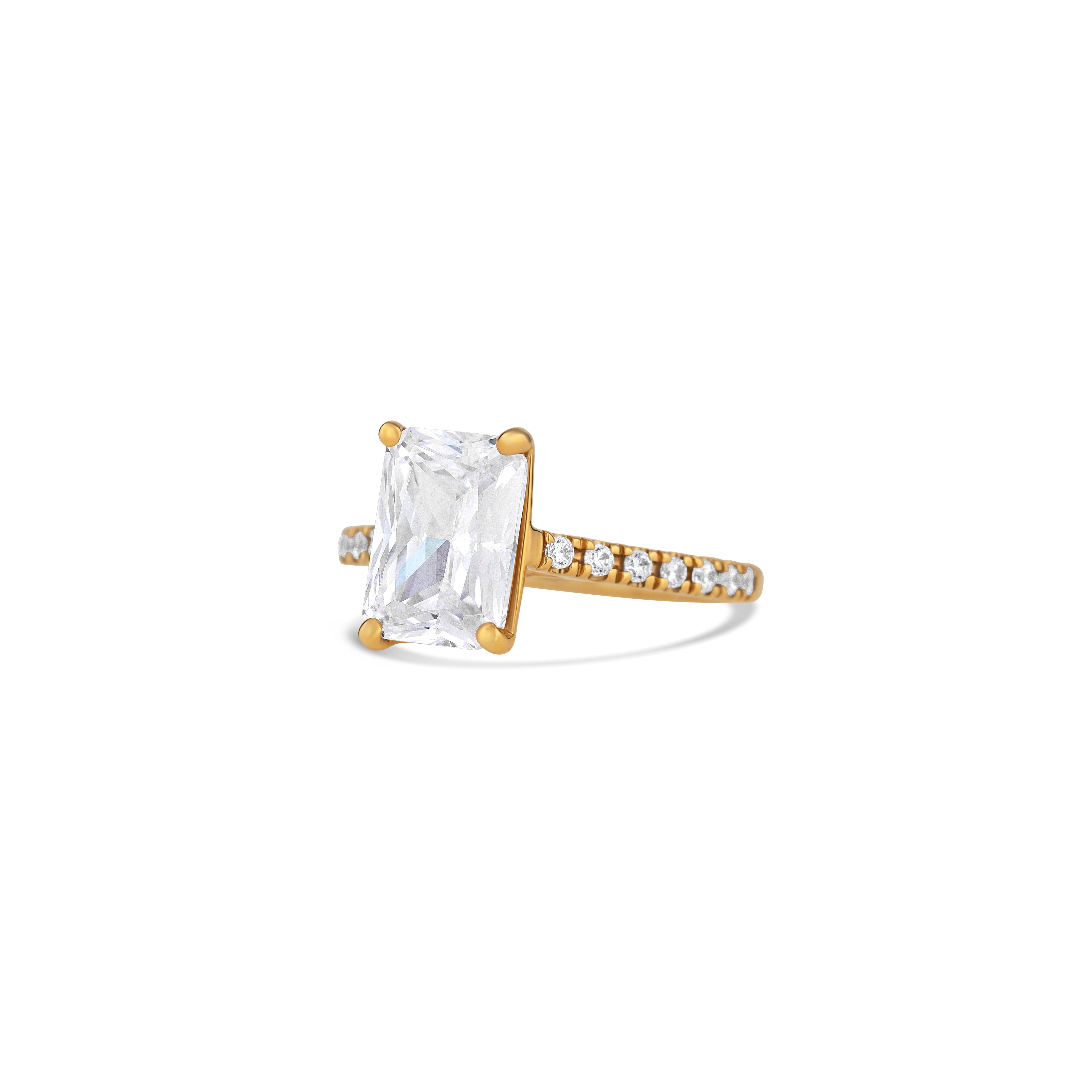 14K Yellow Gold Four Prong Round Diamond Pavé Side Engagement Ring Setting