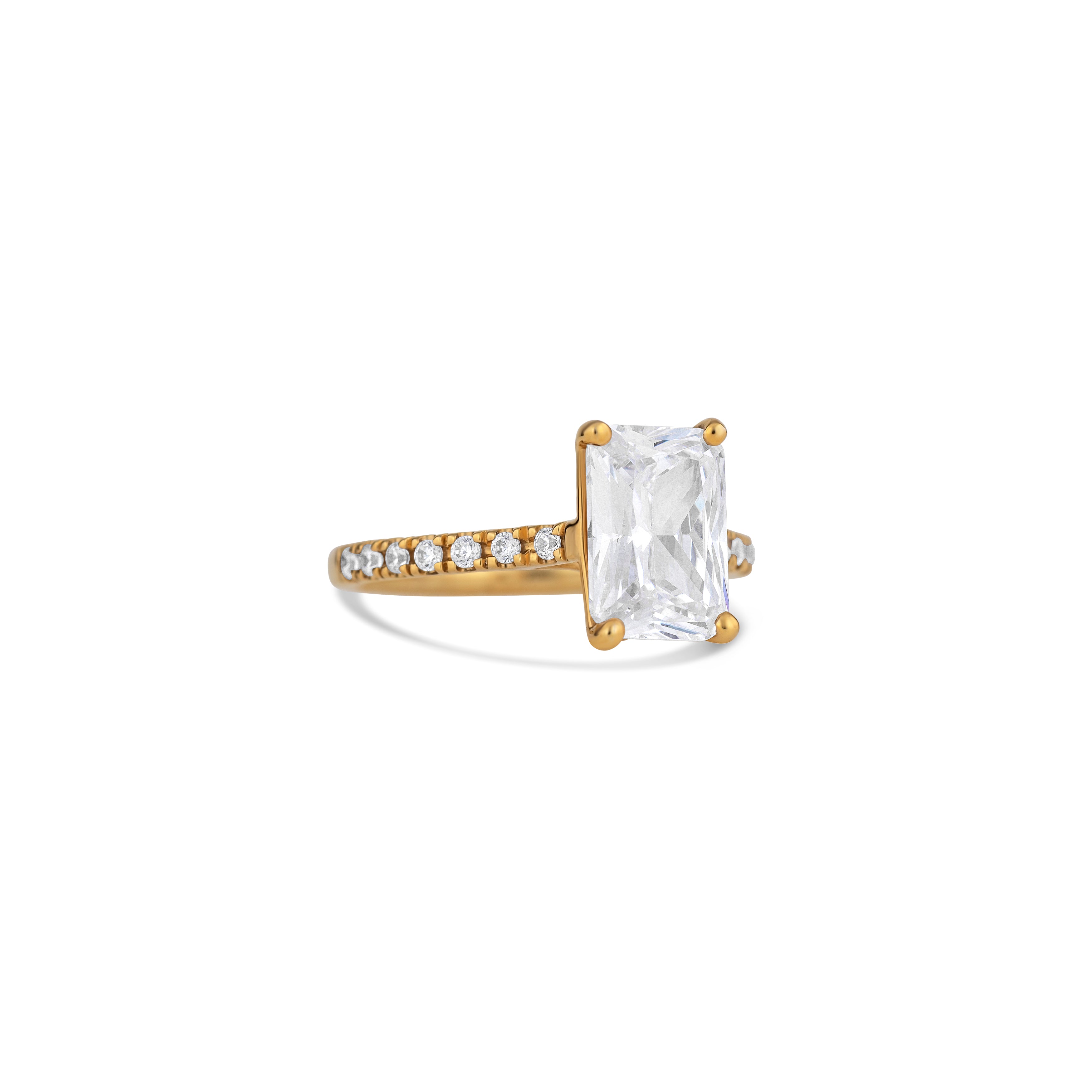 14K Yellow Gold Four Prong Round Diamond Pavé Side Engagement Ring Setting