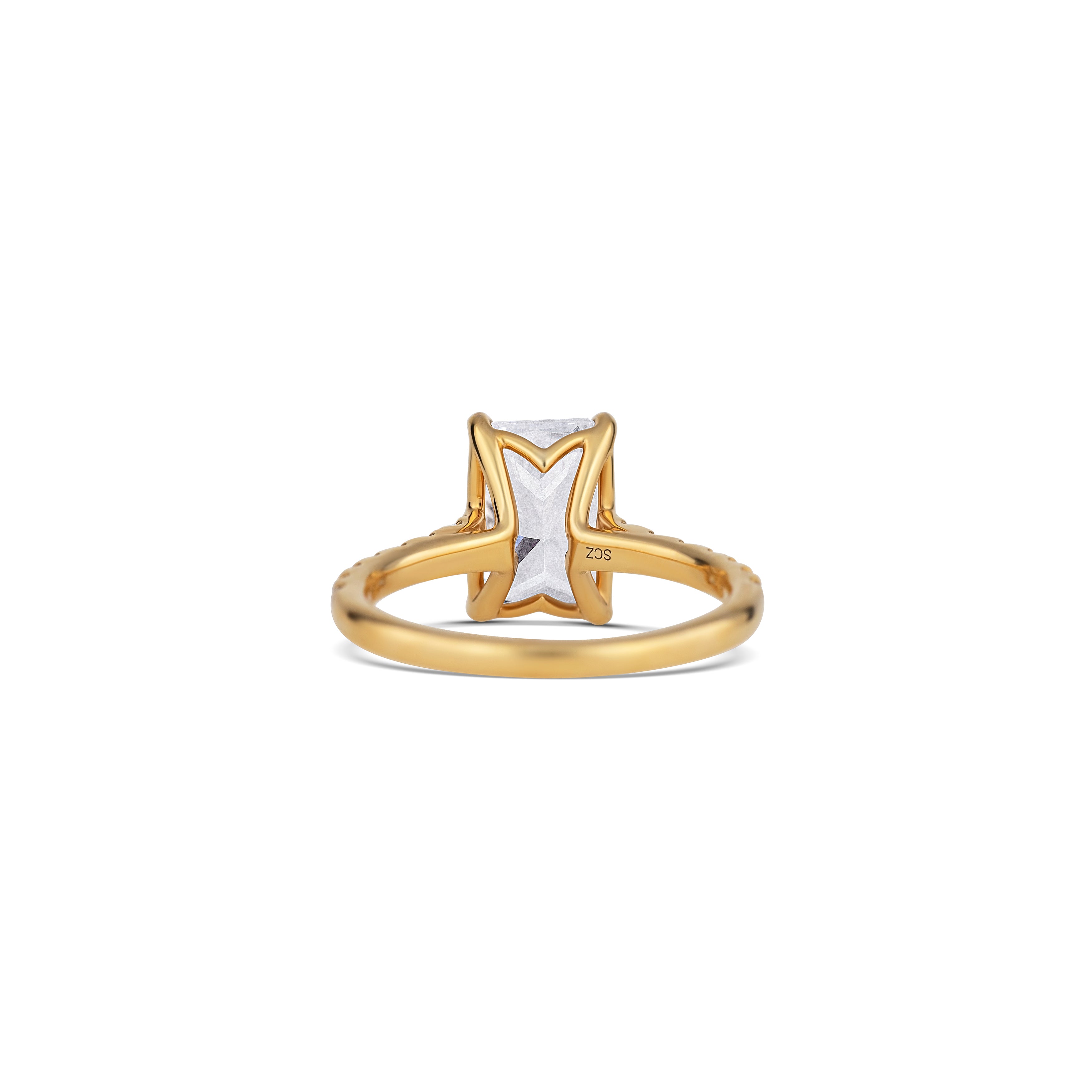 14K Yellow Gold Four Prong Round Diamond Pavé Side Engagement Ring Setting