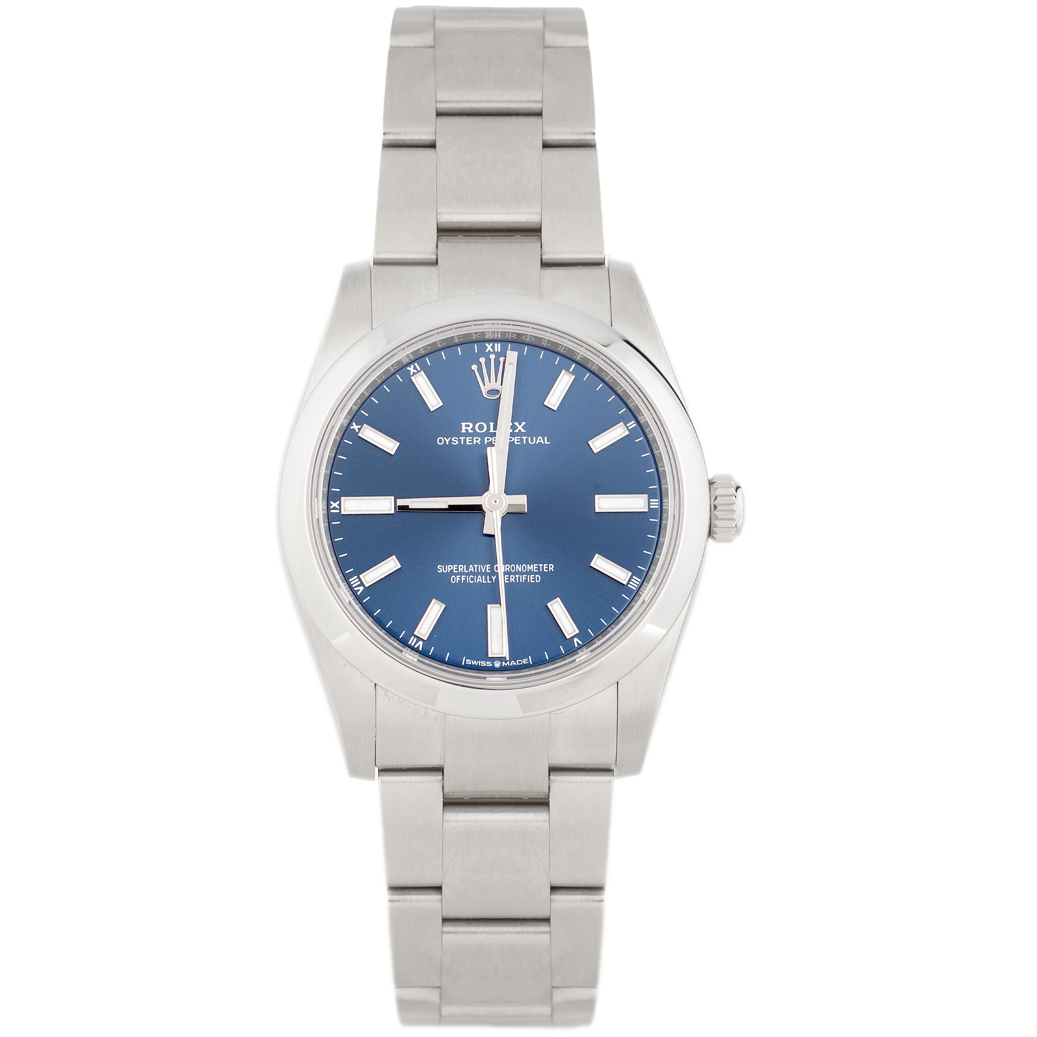 Rolex Oyster Perpetual 34 Stainless Steel Blue Dial 34mm 124200 Full Set