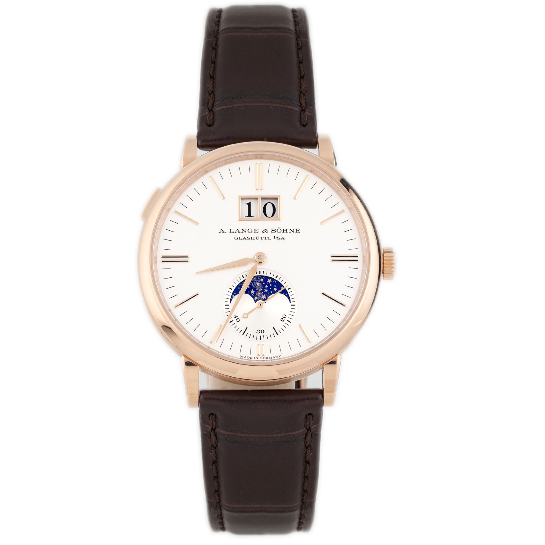 A. Lange & Sohne Saxonia Moon Phase Rose Gold White Dial 40mm 384.032 Full Set