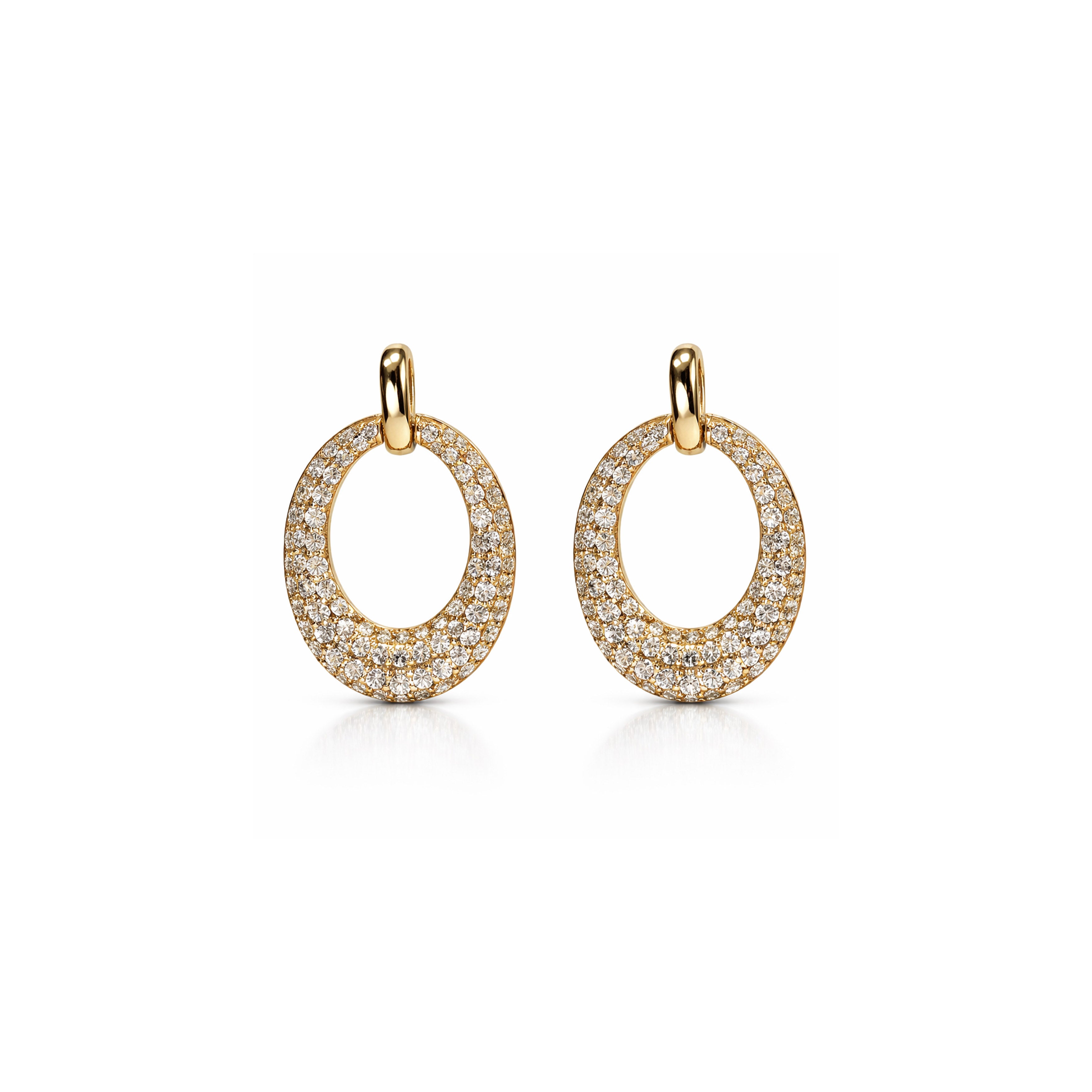 14K Yellow Gold Pavé Round Brilliant Diamond Open Elongated Loop Drop Earrings