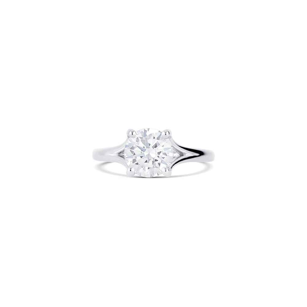 14K White Gold Round Solitaire With Delicate Split Band Engagement Ring Setting