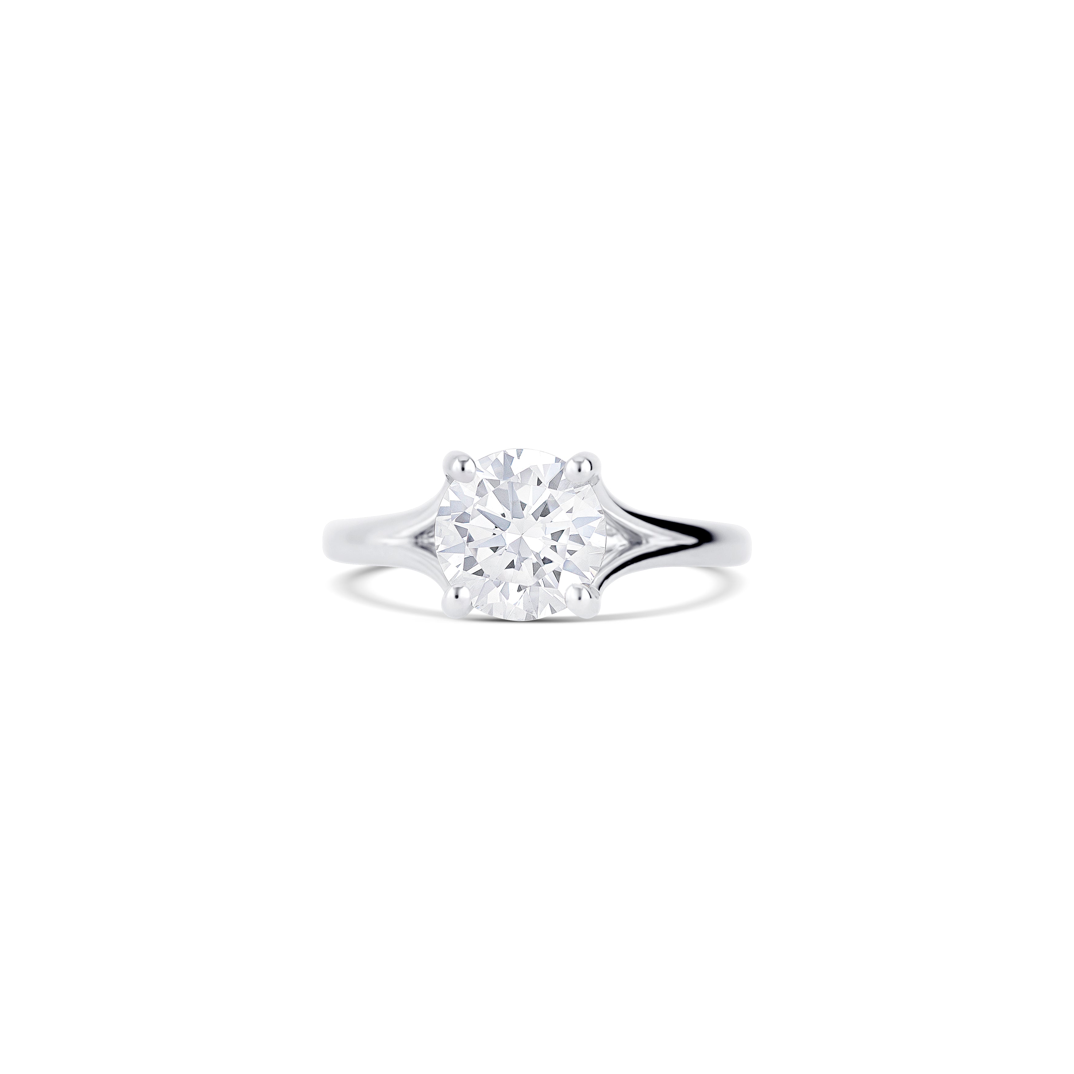 14K White Gold Round Solitaire With Delicate Split Band Engagement Ring Setting