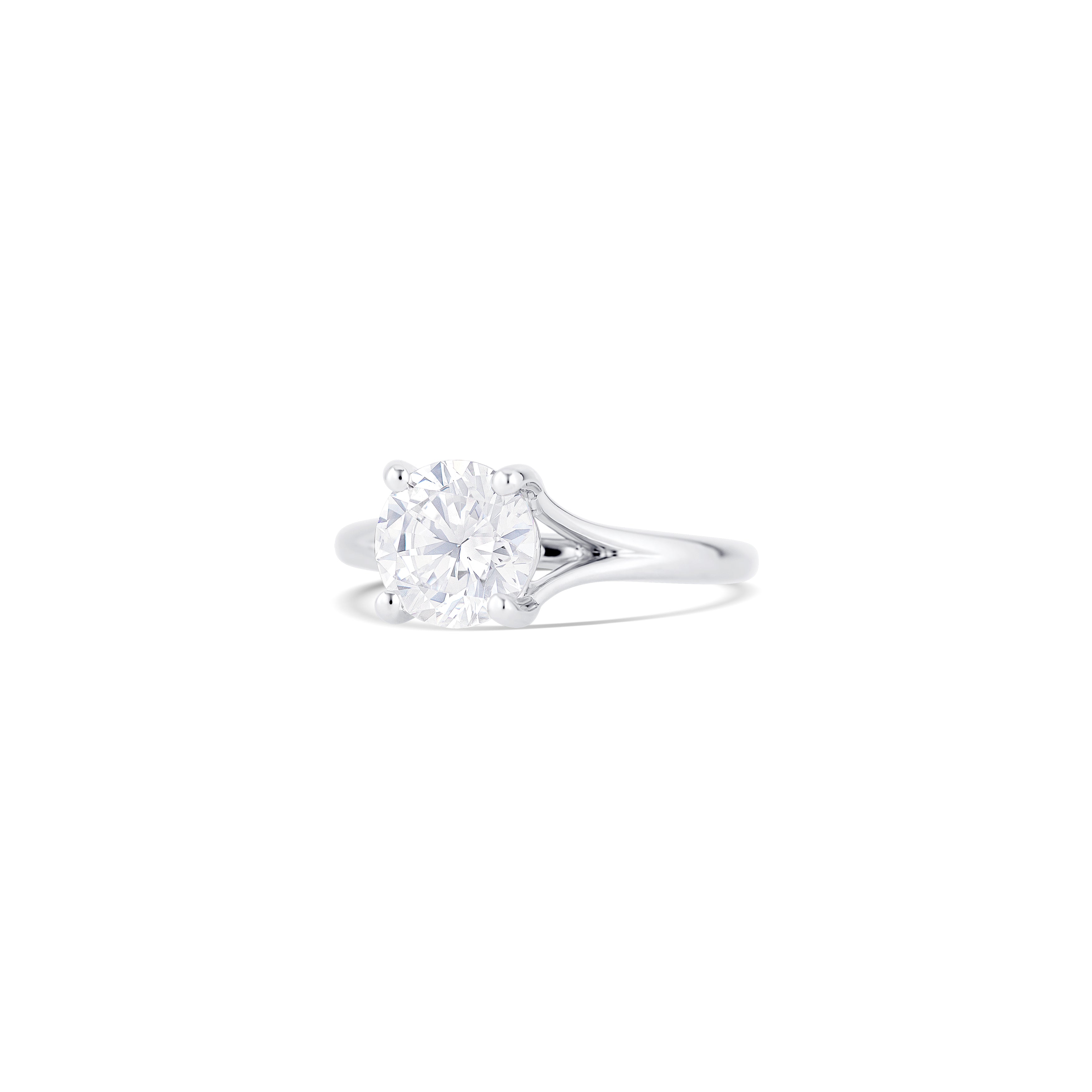 14K White Gold Round Solitaire With Delicate Split Band Engagement Ring Setting
