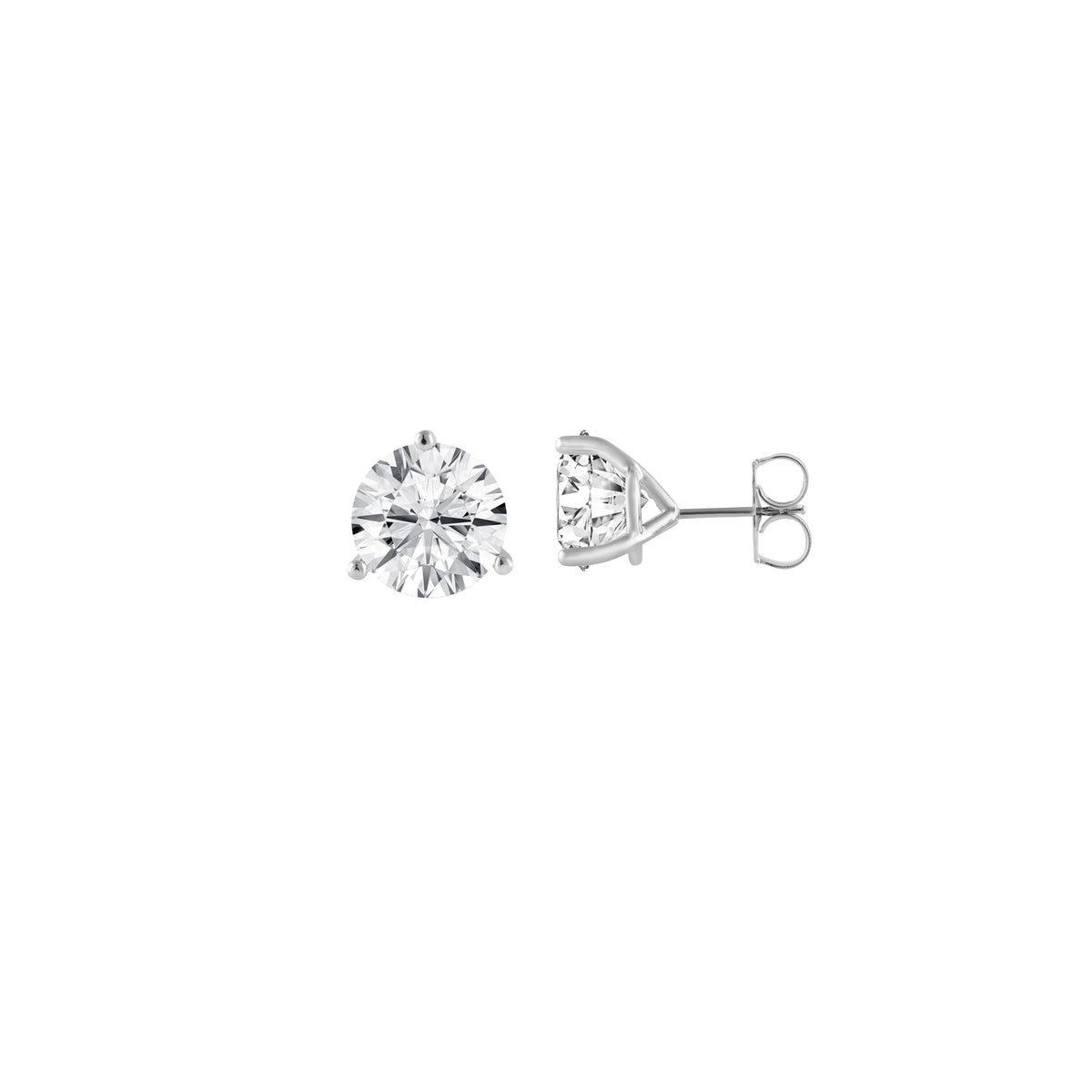 14k White Gold Lab Grown Diamond Three-Prong Stud Earrings 3.00cttw