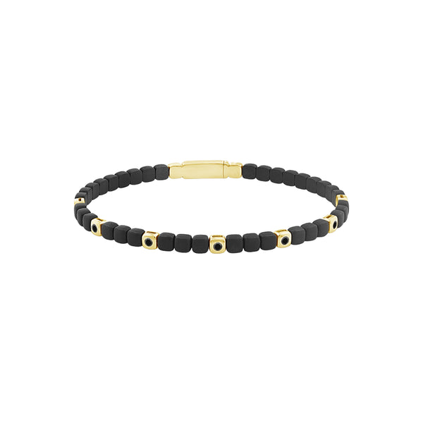 14K Yellow Gold Black Ceramic Flexie Black Diamond Station Bracelet