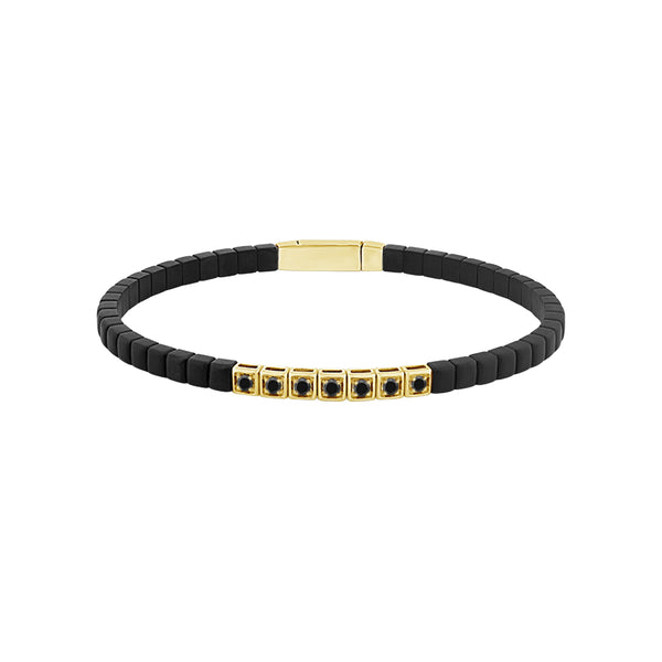 14K Yellow Gold Black Ceramic Flexie Black Diamond Accent Bracelet