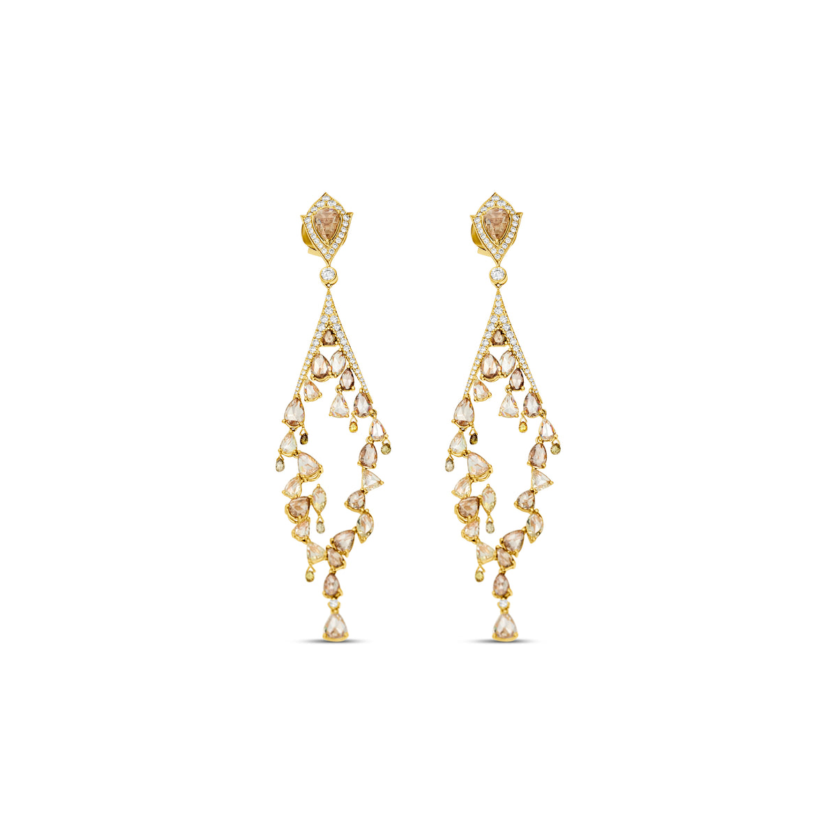 18K Rose Gold Chandelier Multi-Shape Diamond Dangle Earrings