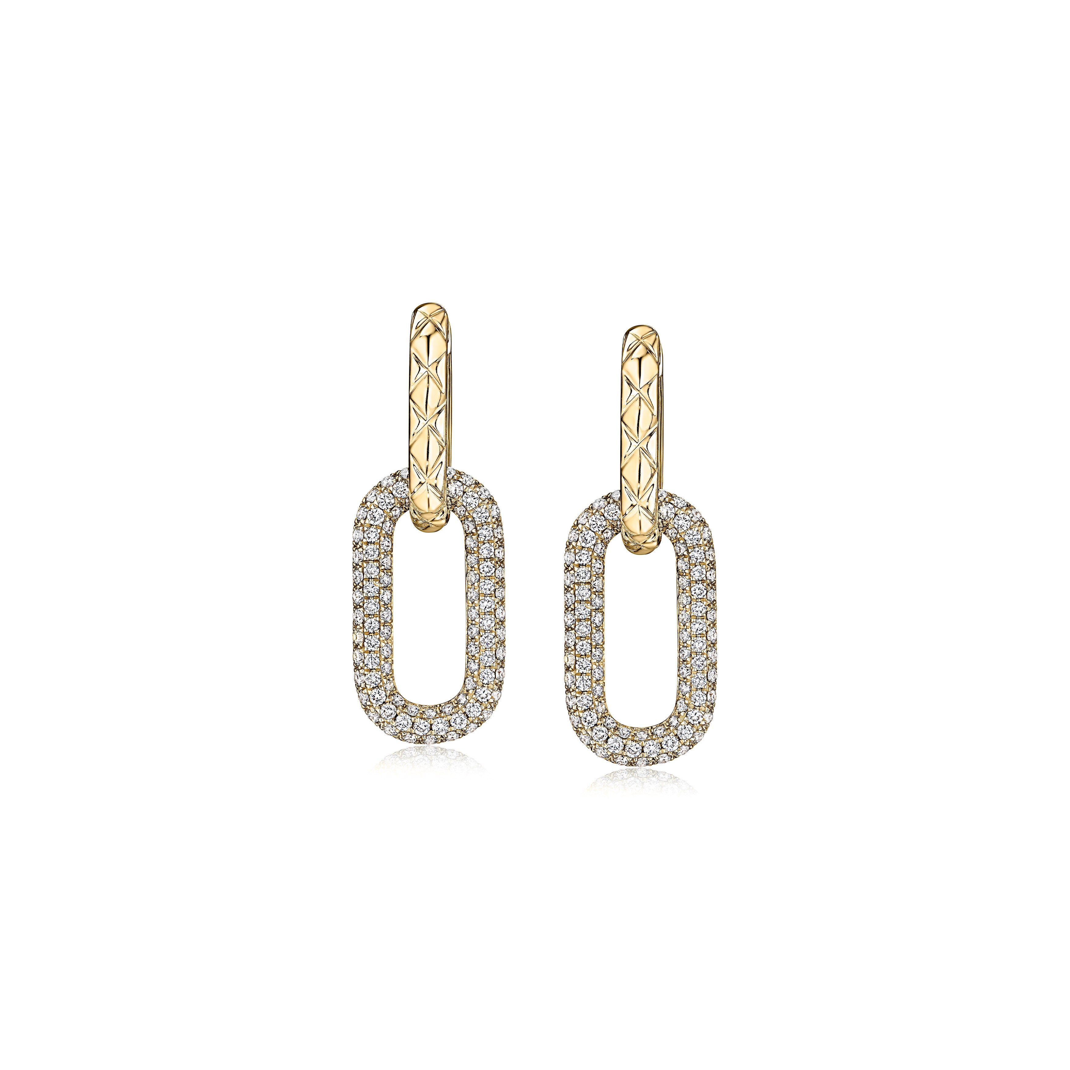 14K Yellow Gold Multi-Link Round Brilliant Diamond Paperclip Earrings