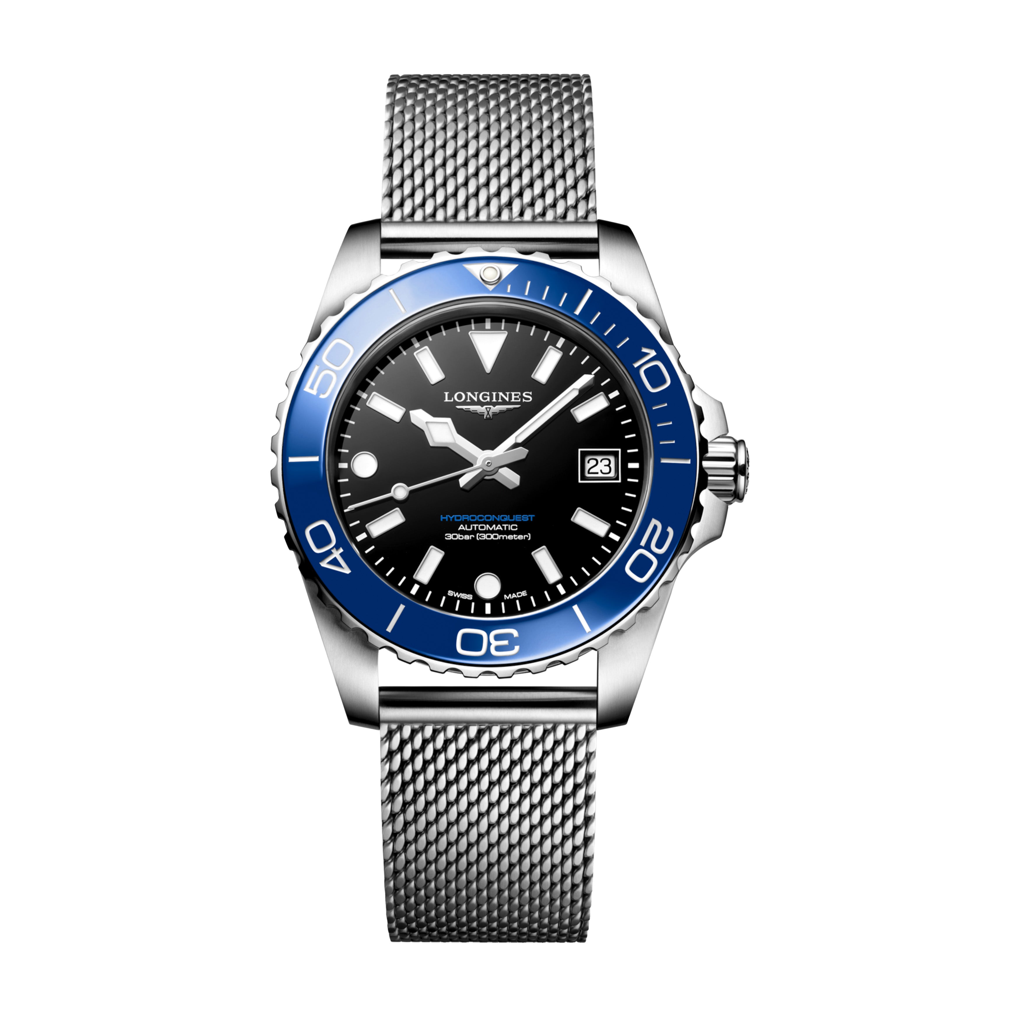 Longines Hydroconquest Watch, 39mm Black Dial Blue Bezel, L3.779.4.90.6