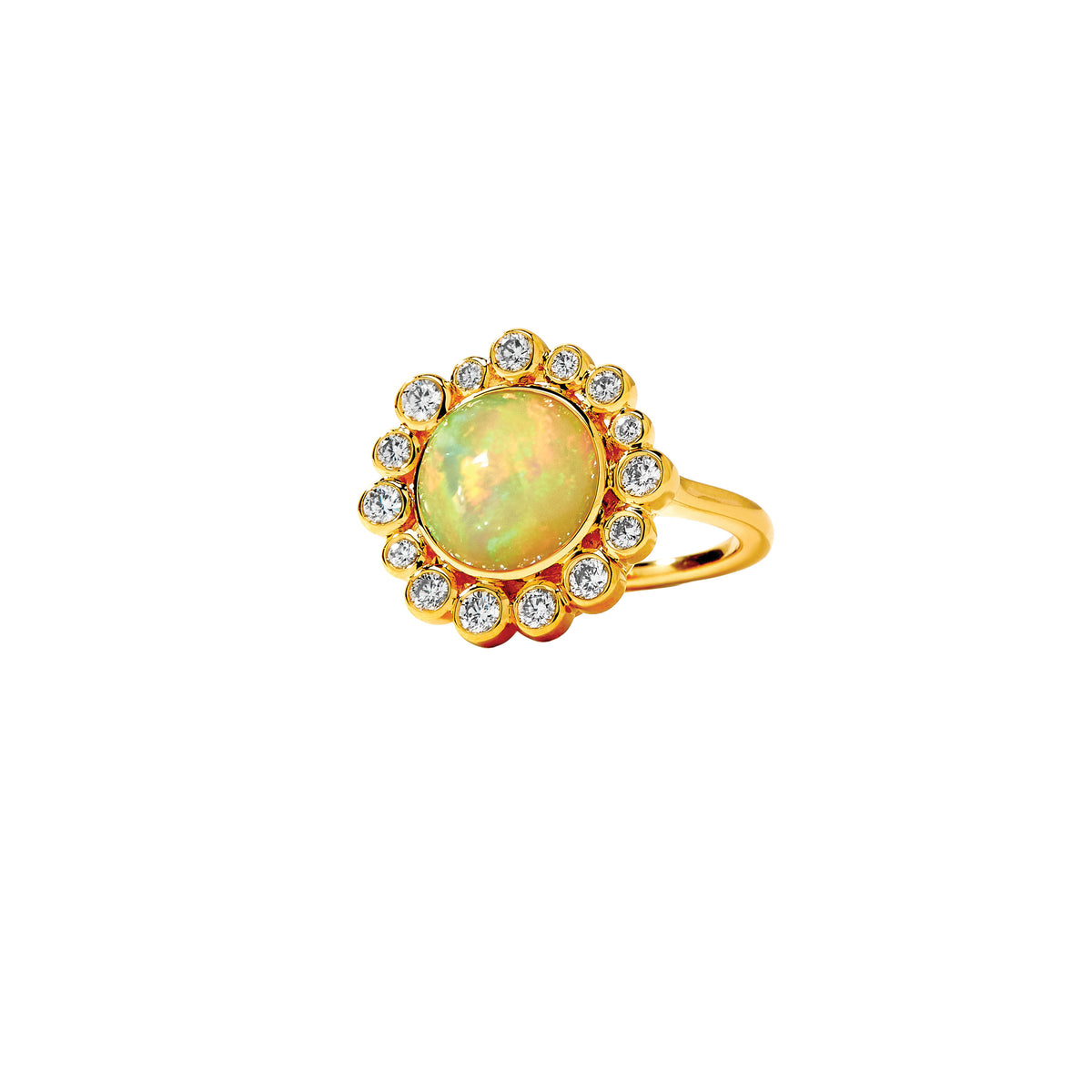 Syna Jewels 18k Yellow Gold Aura Ethiopian Opal and Diamond Ring