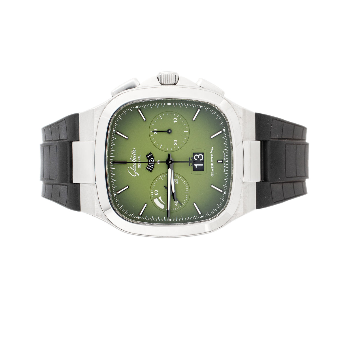 Glashutte Original Seventies Chronograph Stainless Steel Green Dial 40x40mm 1-37-02-09-02-63 Full Set