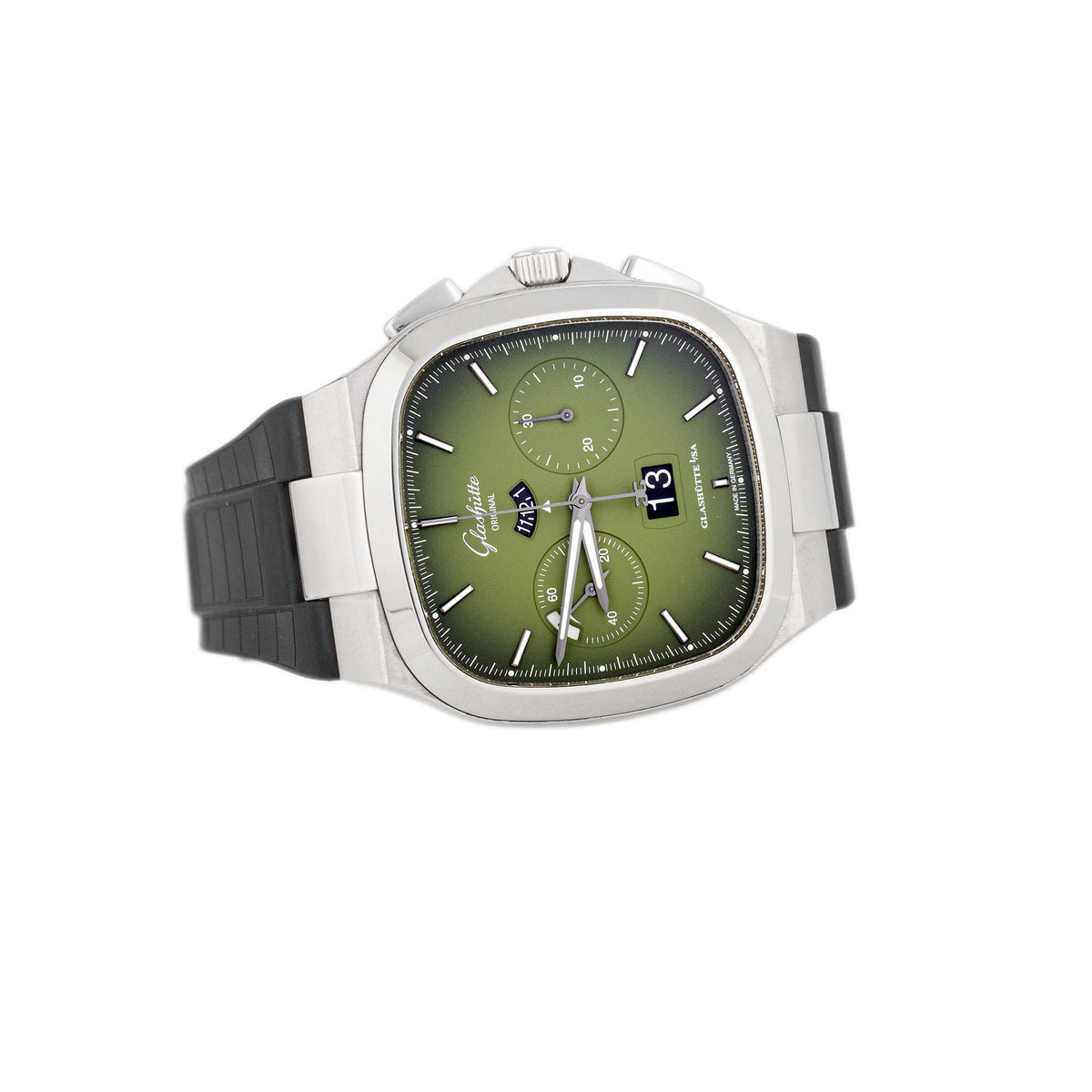 Glashutte Original Seventies Chronograph Stainless Steel Green Dial 40x40mm 1-37-02-09-02-63 Full Set