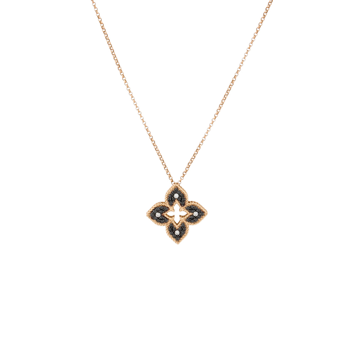 Roberto Coin 18k Yellow Gold Venetian Princess Diamond and Black Enamel Small Flower Necklace