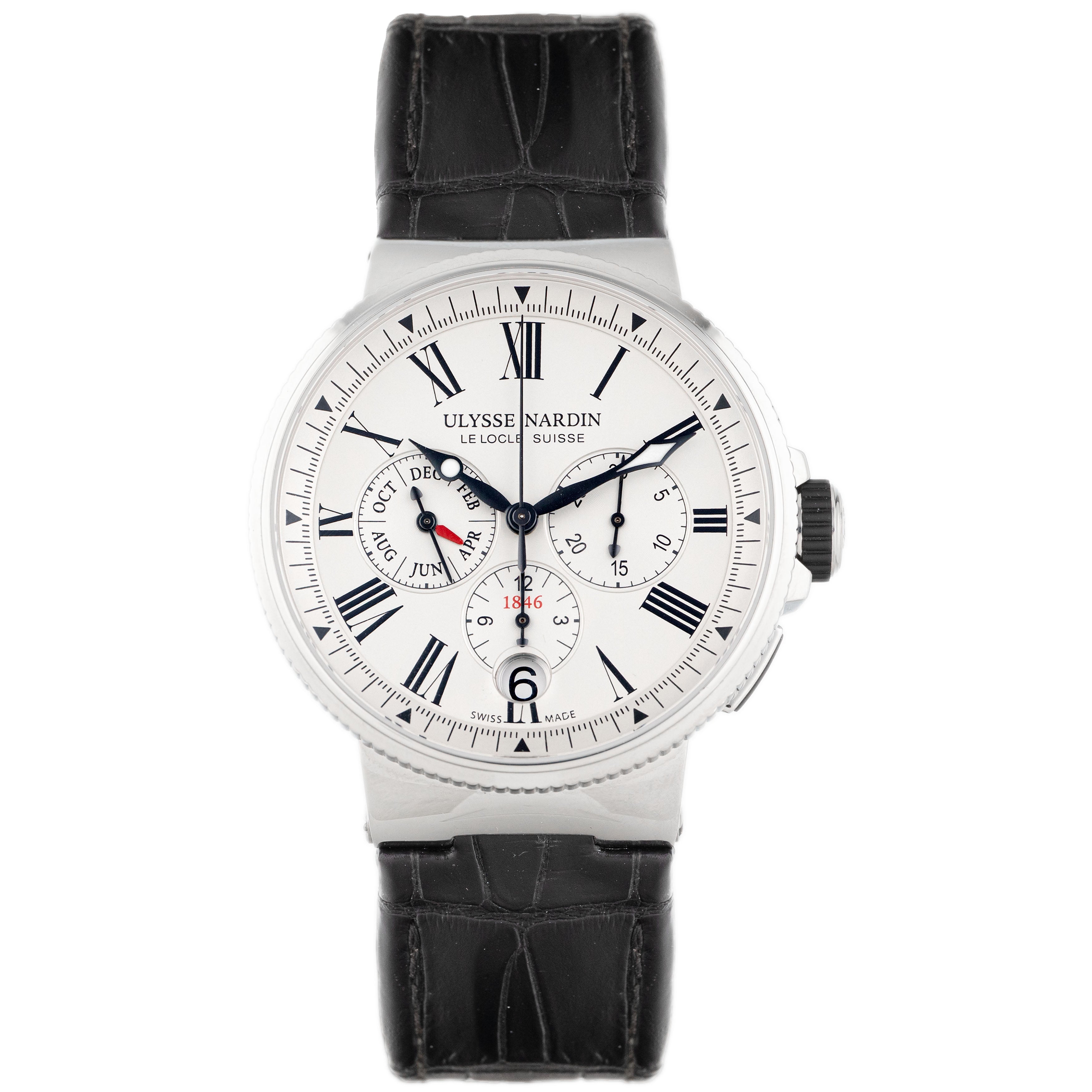Ulysse Nardin Marine Chronograph Annual Calendar Stainless Steel White Dial 43mm 1533-150/40 Full Set