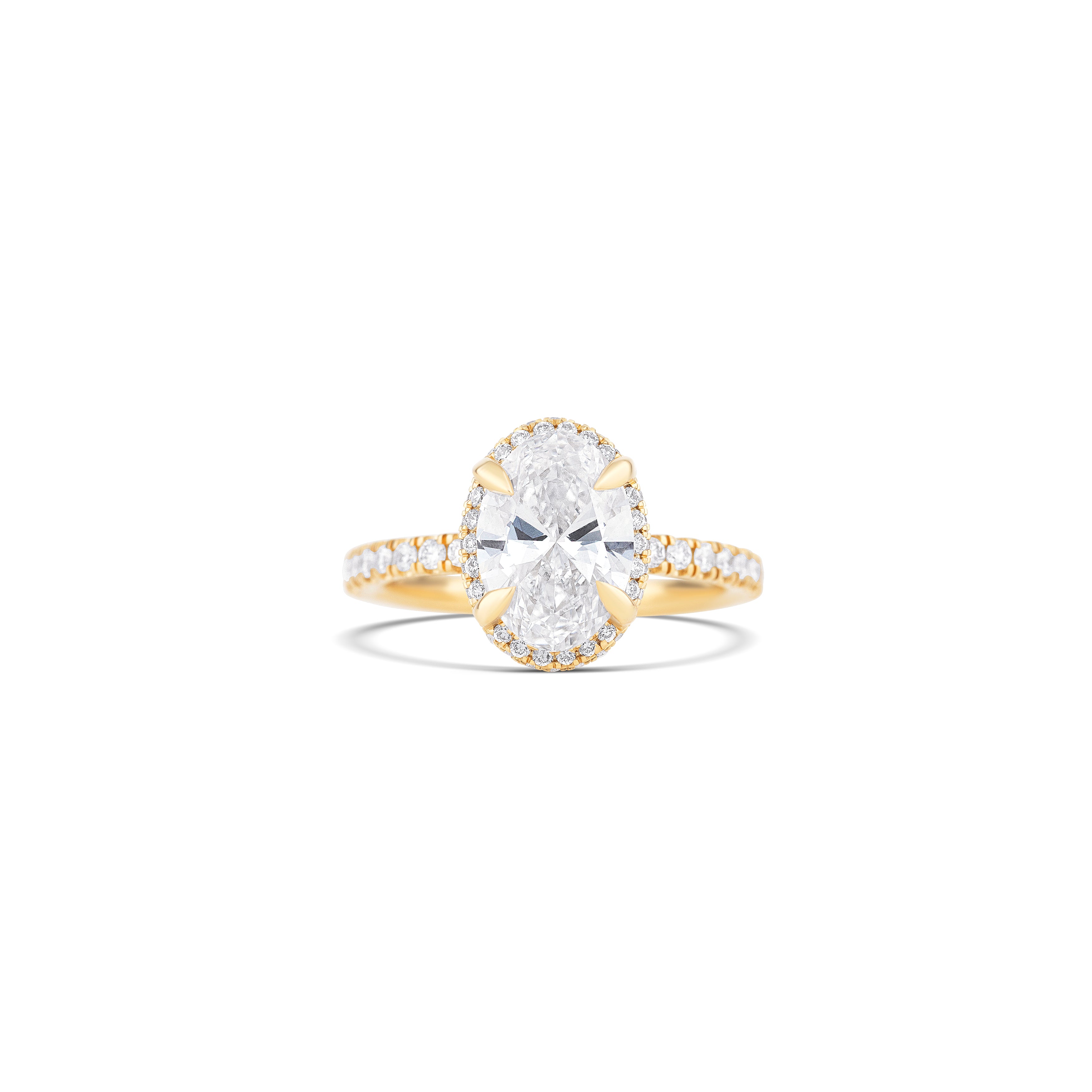 14K Yellow Gold Lab Grown Oval Diamond Pave Halo Engagement Ring