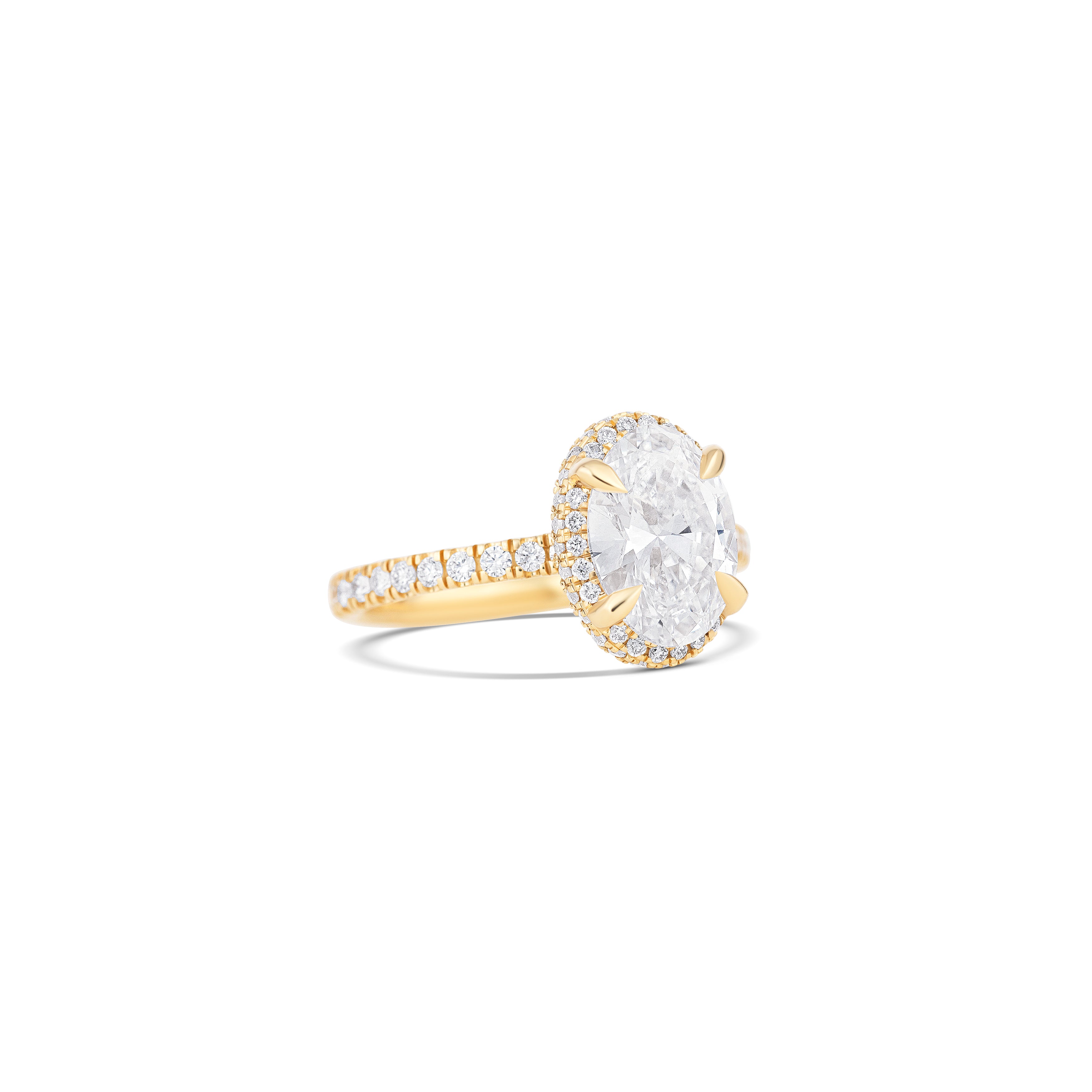 14K Yellow Gold Lab Grown Oval Diamond Pave Halo Engagement Ring
