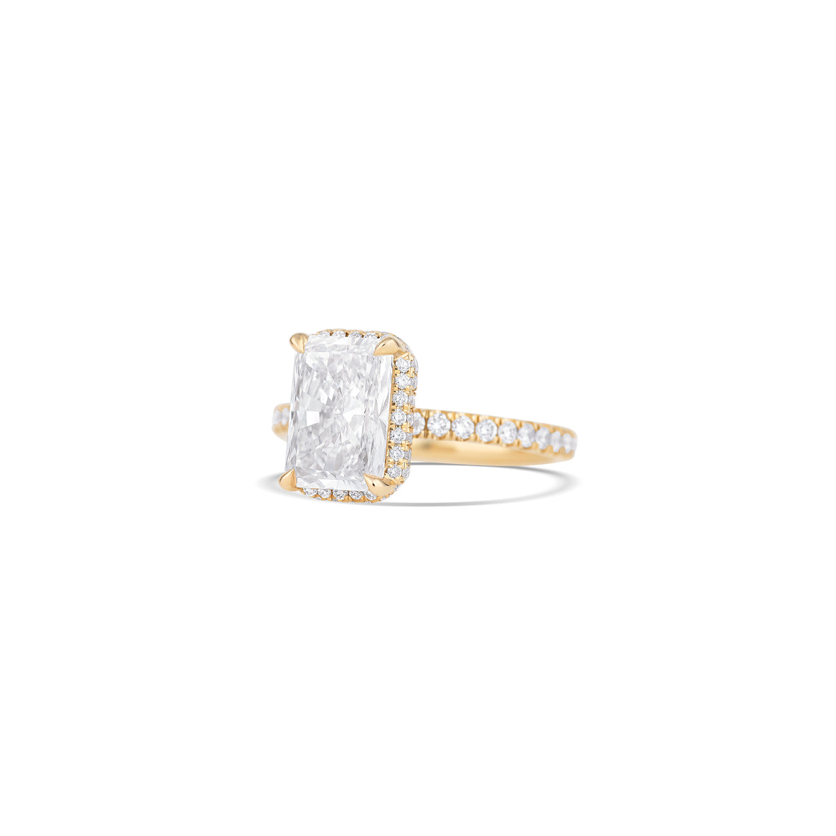 14K Yellow Gold Lab Grown Radiant Diamond Pave Halo Engagement Ring