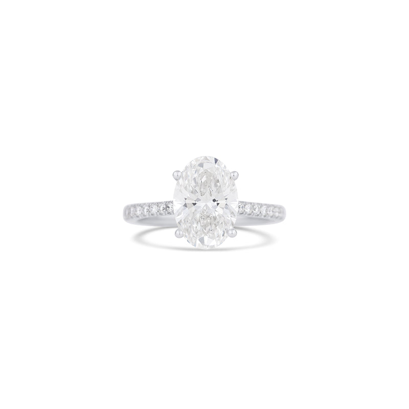 14K White Gold Lab Grown Oval Diamond Pave Halo Engagement Ring