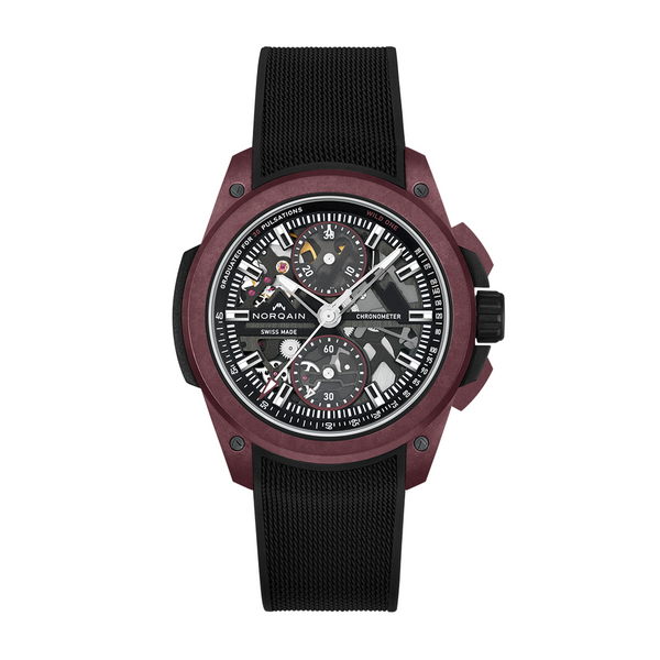 Norqain Independence Wild One Skeleton Chrono Burgundy Watch, 42mm Skeleton Dial, N3002.40Q02.B01.R02