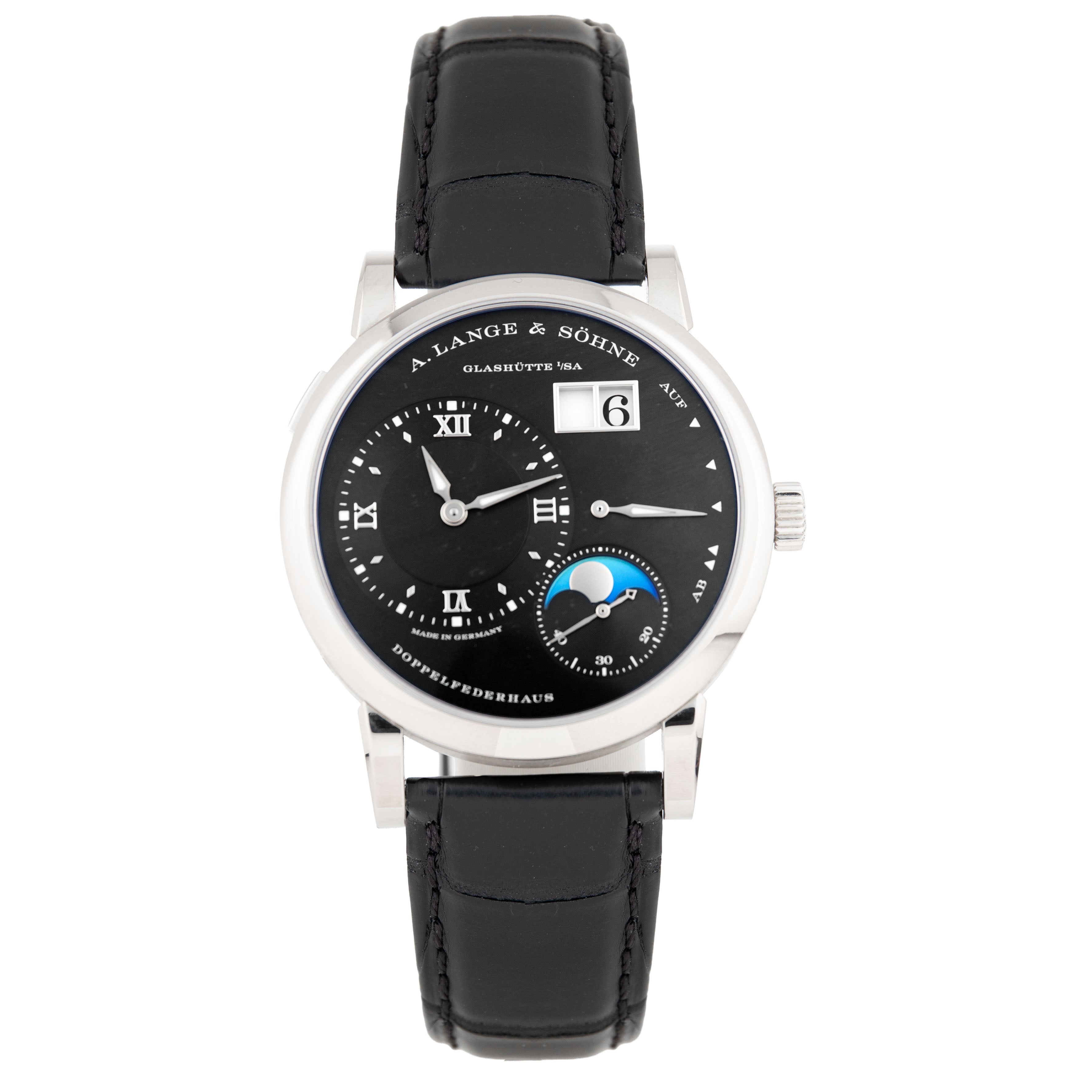 A. Lange & Sohne Lange 1 Moonphase White Gold Black Dial 38.5mm 192.029 Full Set