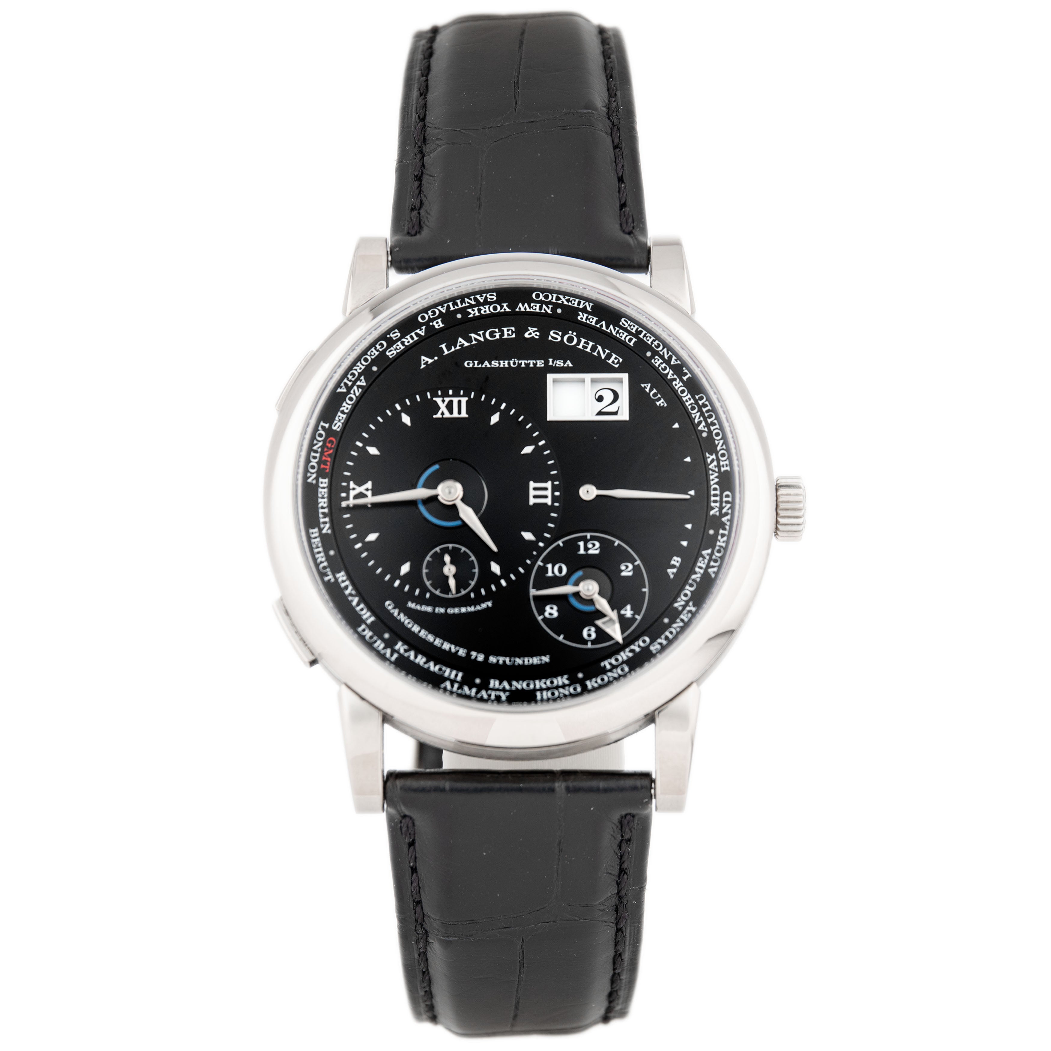 A. Lange & Sohne Lange 1 Time Zone White Gold Black Dial 41.9mm 136.029 Full Set