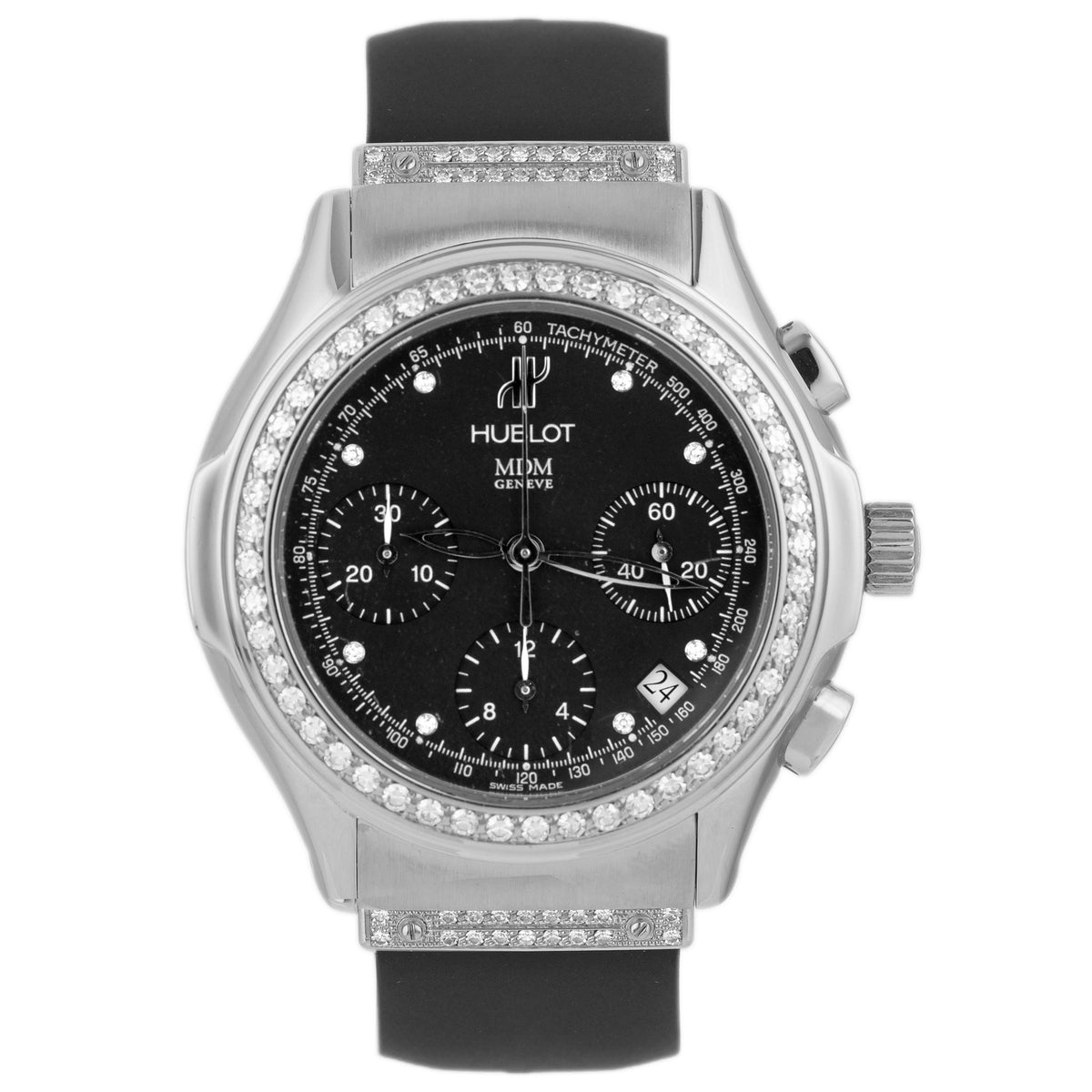 Hublot Elegant Chronograph Stainless Steel Black Dial Diamond Bezel 40mm 1810.1.054