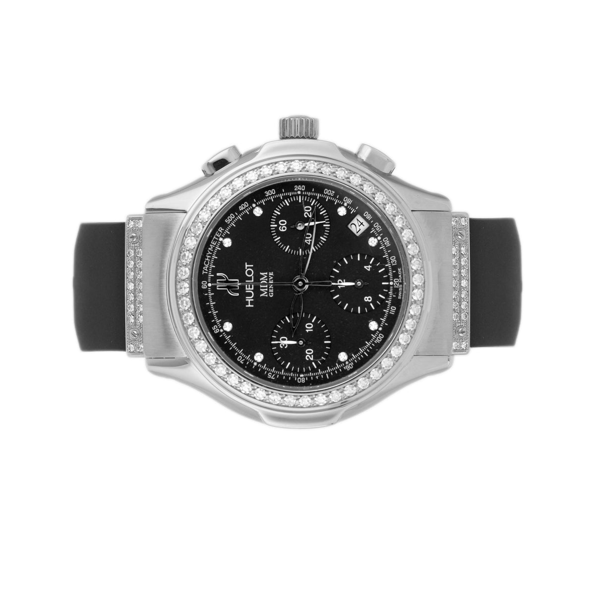 Hublot Elegant Chronograph Stainless Steel Black Dial Diamond Bezel 40mm 1810.1.054