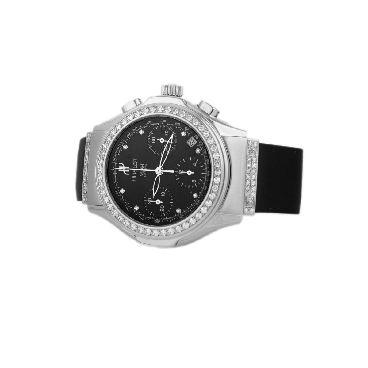 Hublot Elegant Chronograph Stainless Steel Black Dial Diamond Bezel 40mm 1810.1.054