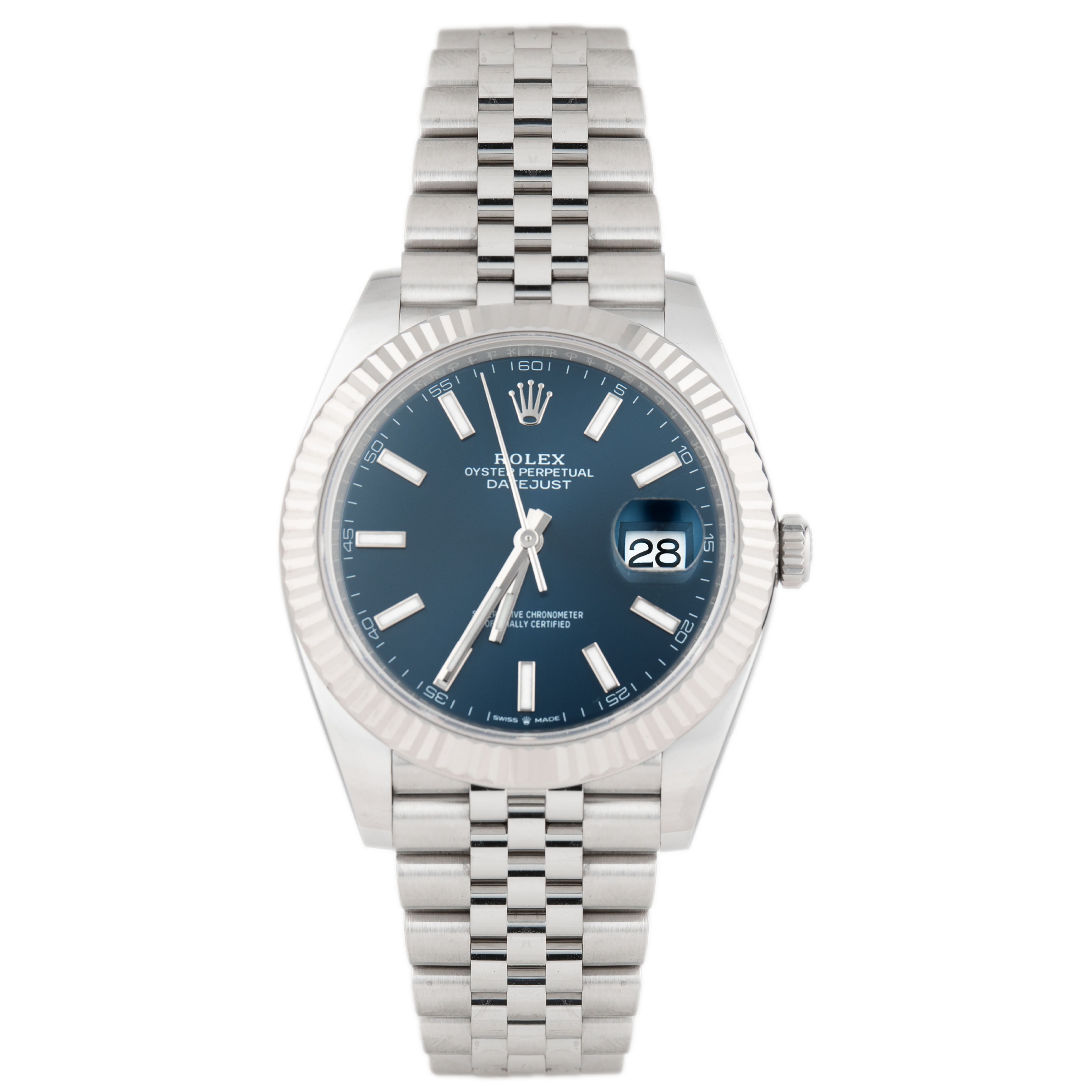 Rolex Datejust 41 Stainless Steel Blue Dial Fluted Jubilee 41mm 126334 Full Set