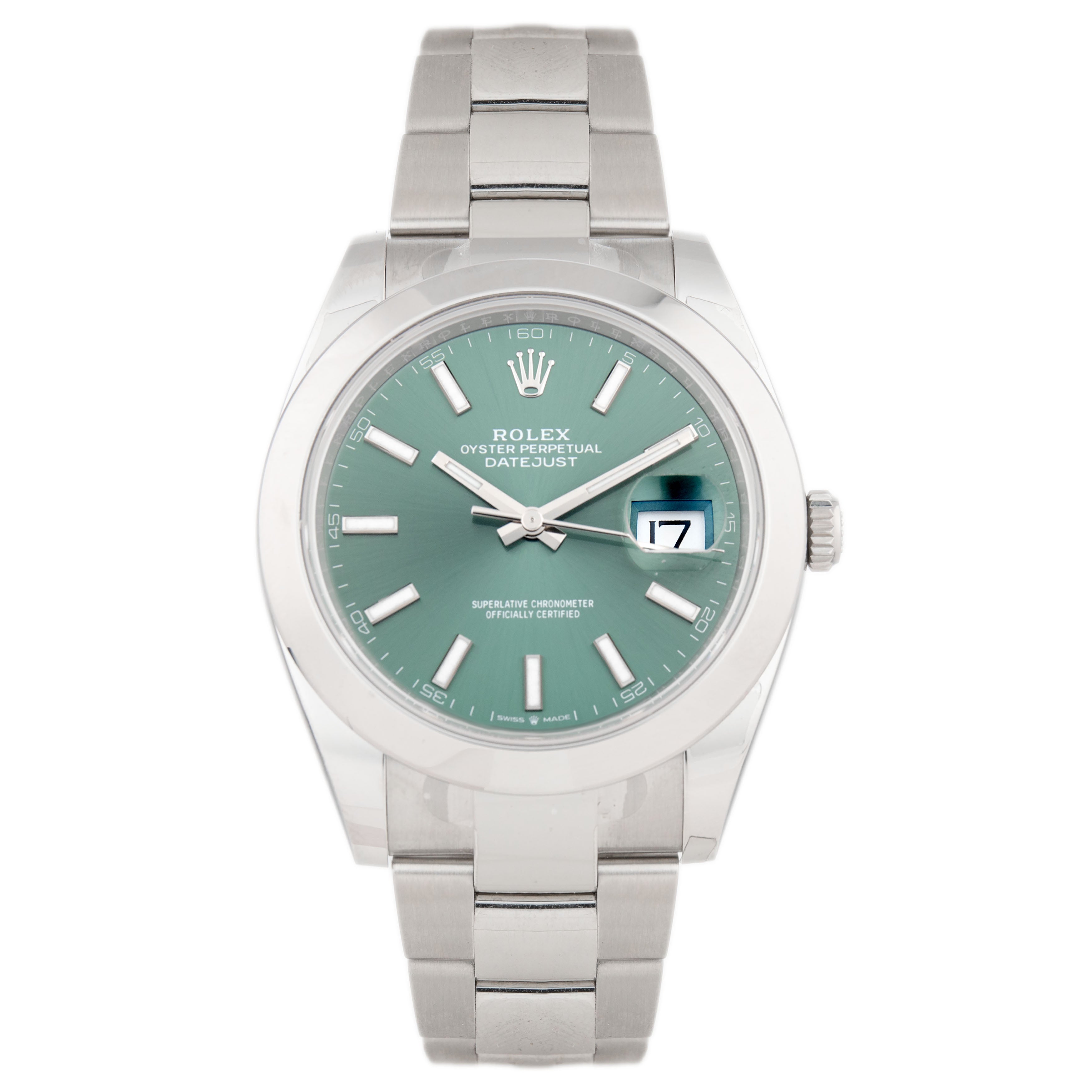 Rolex Datejust 41 Stainless Steel Green Dial Oyster Smooth 126300 Full Set