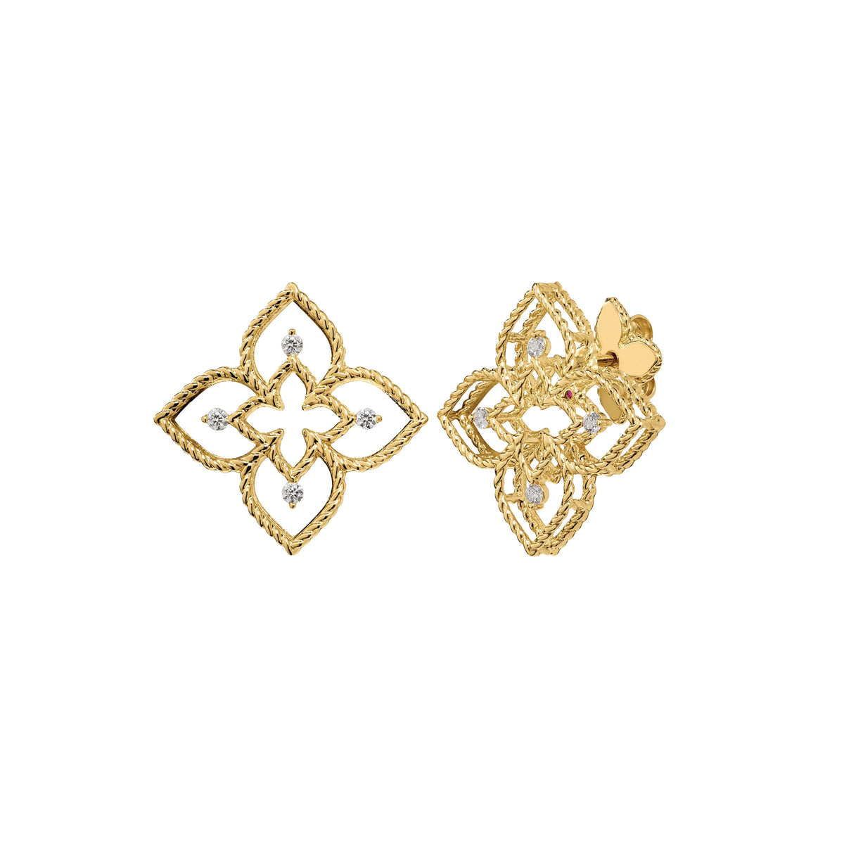 Roberto Coin 18k Yellow Gold Princess Flower Small Open Frame Diamond Stud Earrings