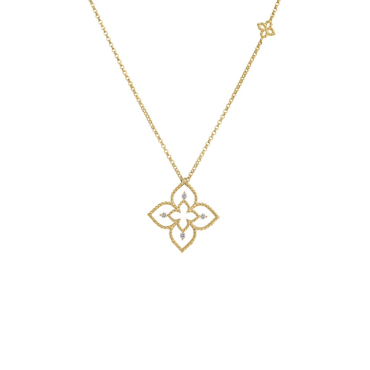 Roberto Coin 18k Yellow Gold Princess Flower Small Open Frame Diamond Necklace