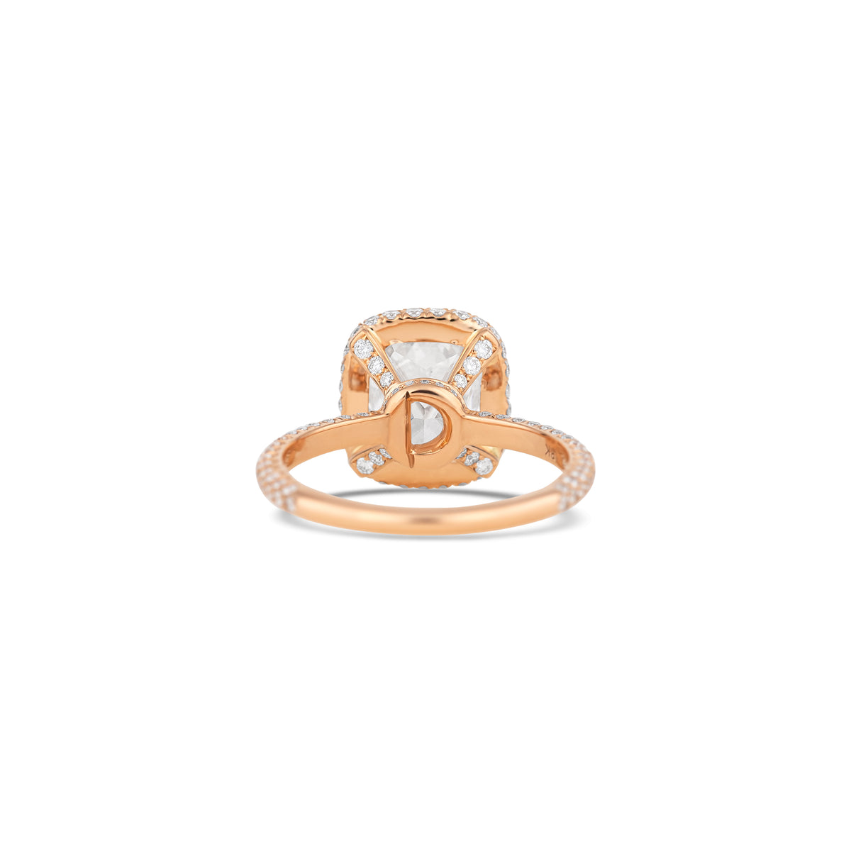 18K Rose Gold Cushion Diamond Three Row Micro Pave Engagement Ring