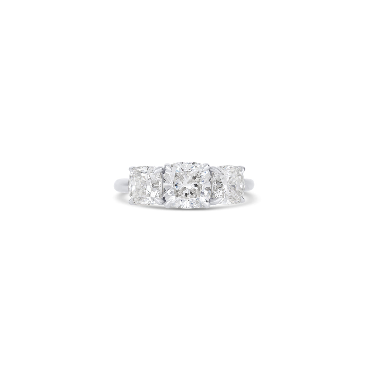 14K White Gold Cushion Diamond Three Stone Engagement Ring