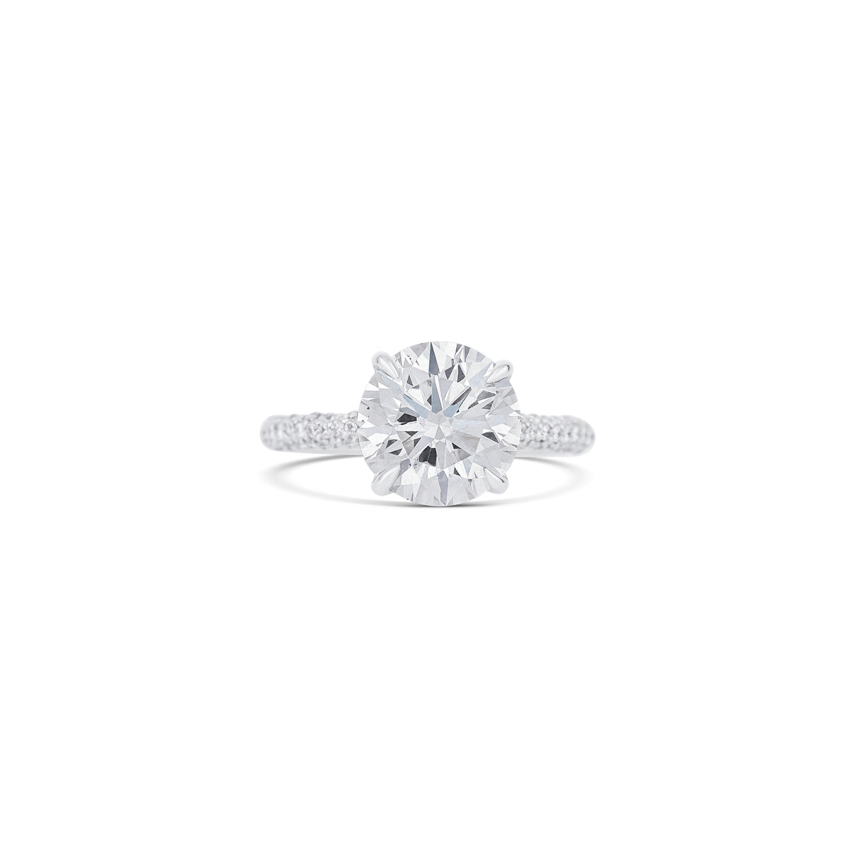 14K White Gold Round Diamond Three-Row Pave Engagement Ring