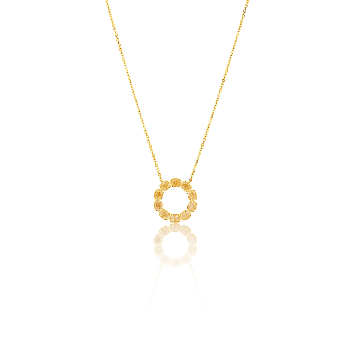 18k Yellow Gold Oval Diamond Open Circle Necklace