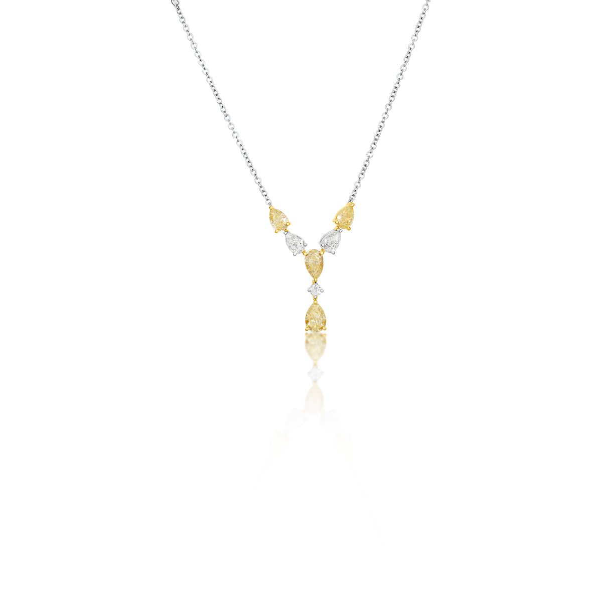 18k White and Yellow Gold Pear Diamond Station Necklace