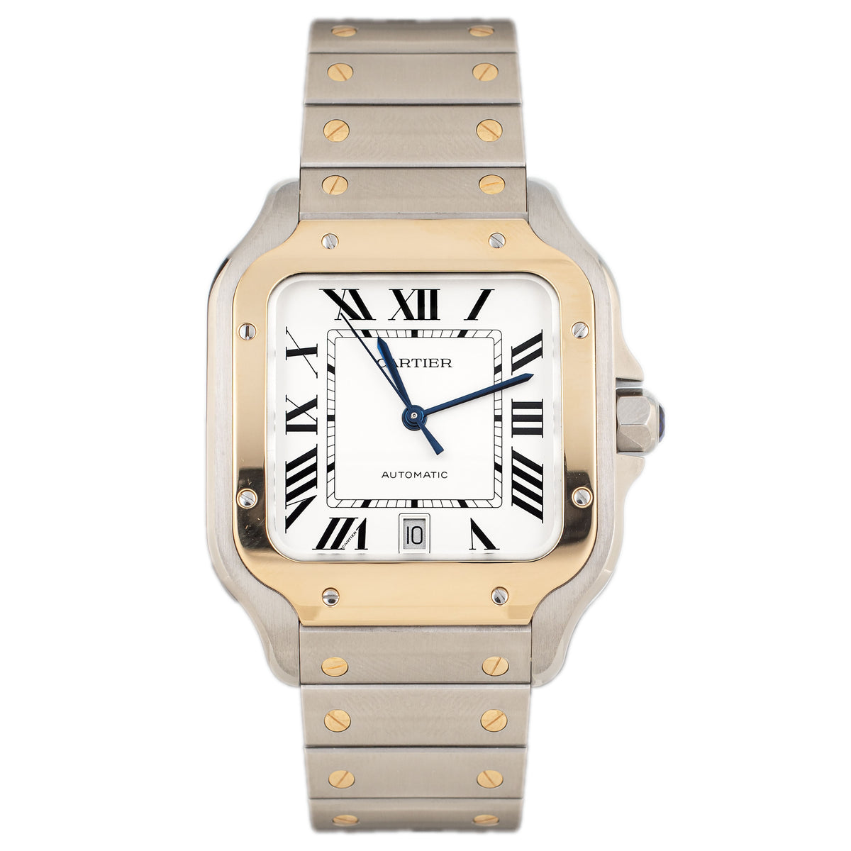Cartier Santos De Cartier Stainless Steel & Yellow Gold White Dial 47.5x39.8mm W2SA0009 Full Set