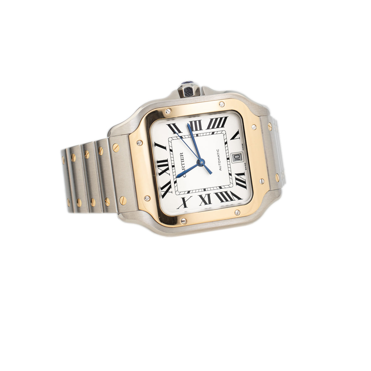 Cartier Santos De Cartier Stainless Steel & Yellow Gold White Dial 47.5x39.8mm W2SA0009 Full Set