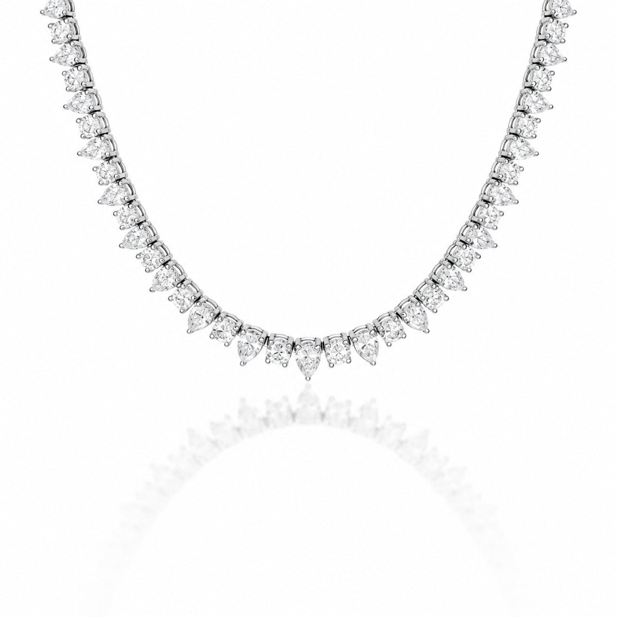 18k White Gold Round and Pear Diamond Alternating Necklace