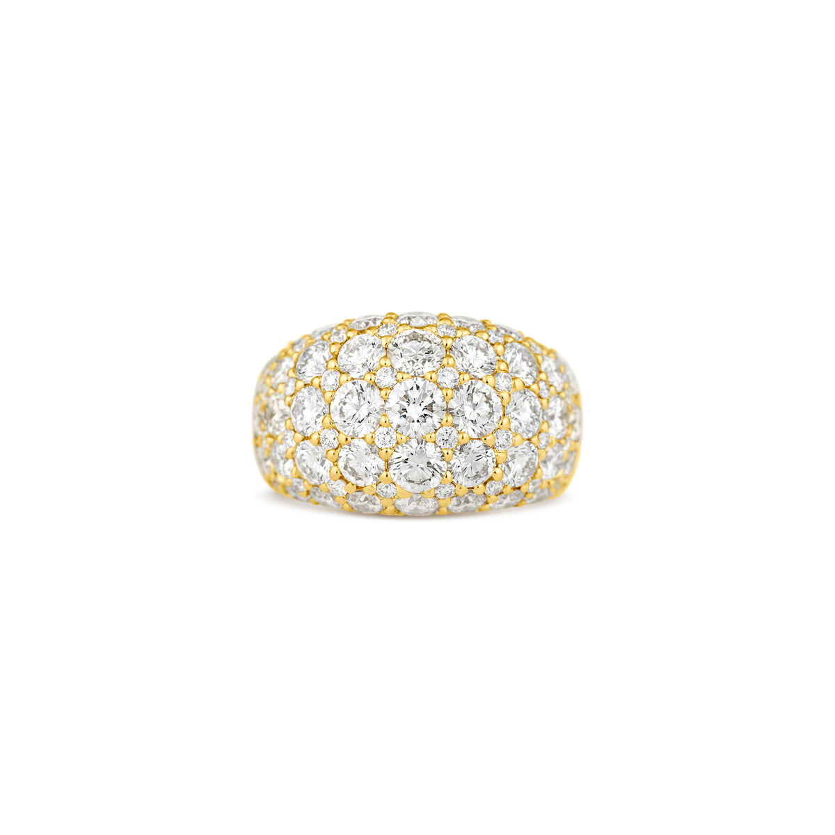 18k Yellow Gold Round Diamond Domed Ring