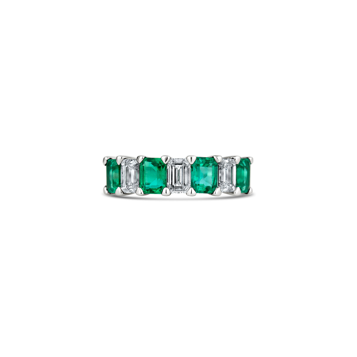 18k White Gold Diamond and Emerald Band