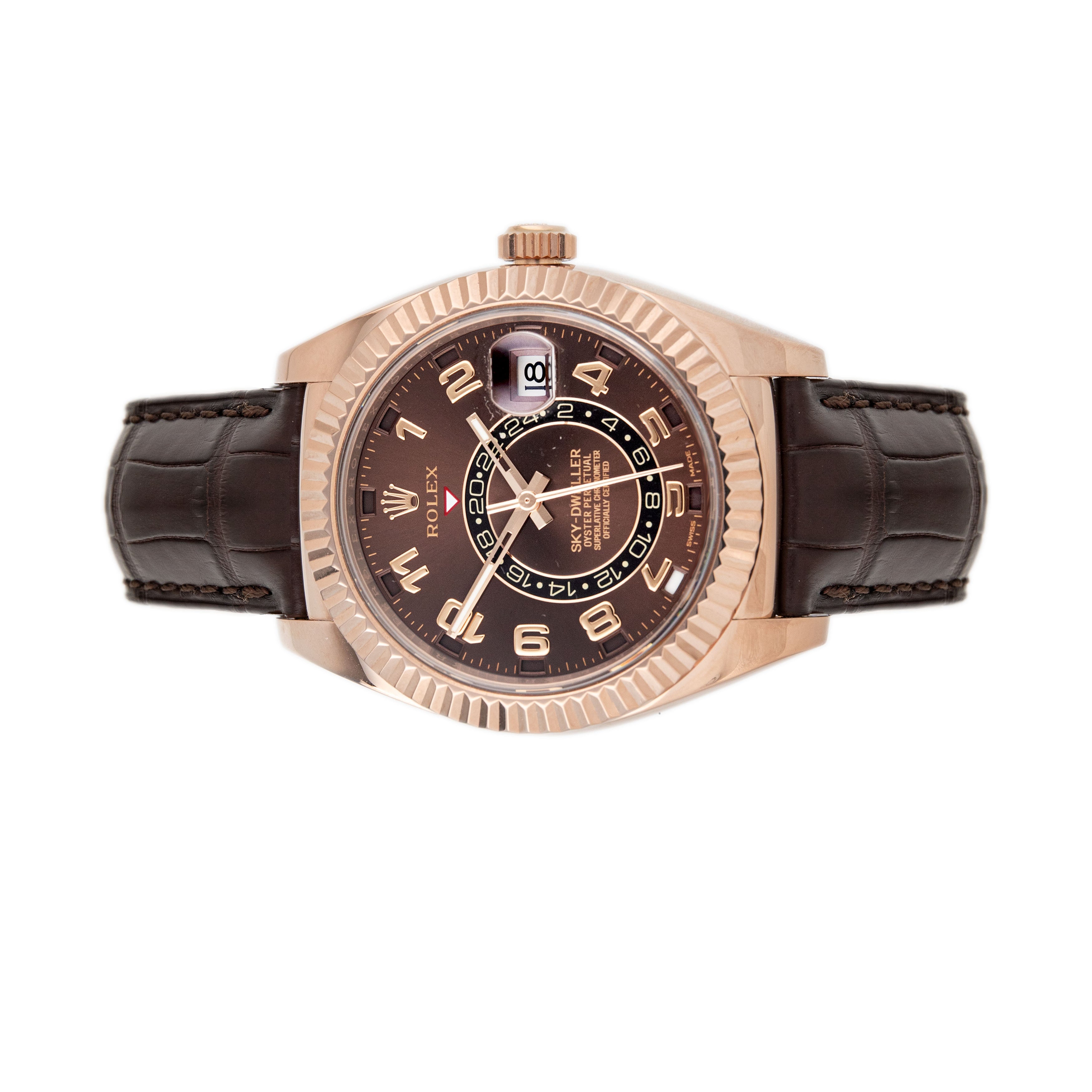 Rolex Sky-Dweller Rose Gold Chocolate Brown Dial Leather 42mm 326135 F